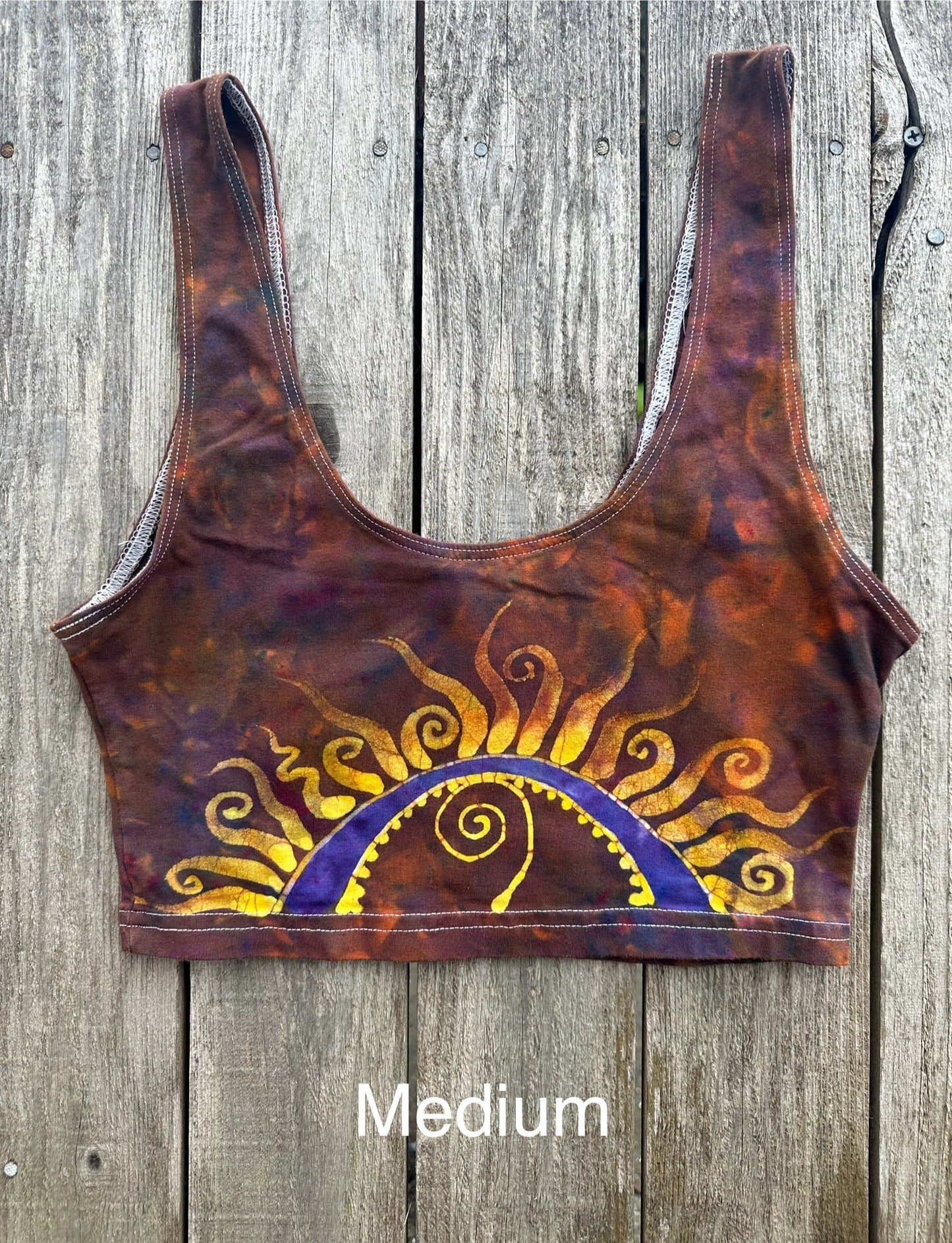 Sunset Gold Horizons Hand Painted Batik Sports Bra Tops batikwalla Medium