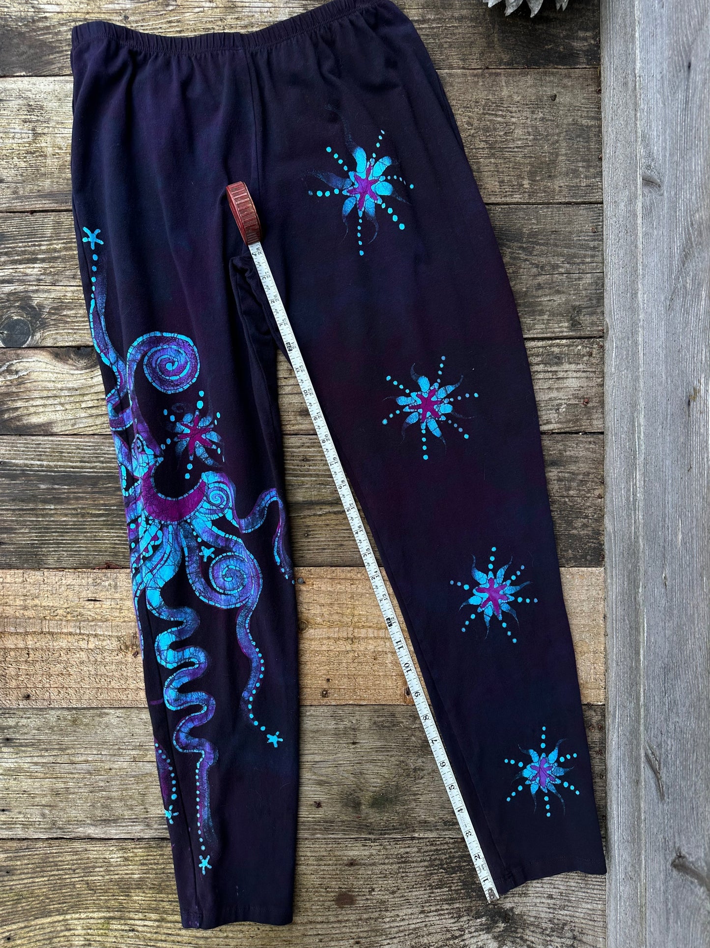 Deep Purple and Turquoise Moon & Star Batik Size XL Leggings leggings batikwalla