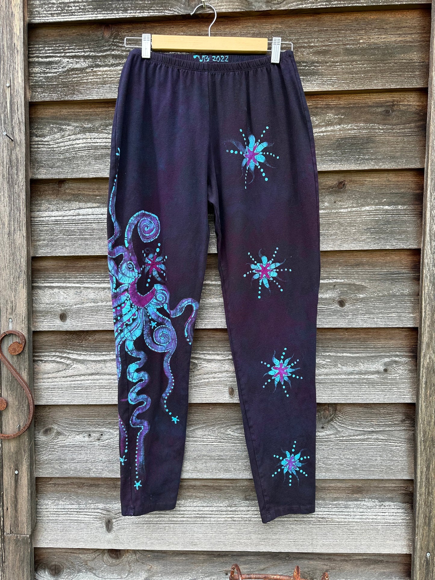 Deep Purple and Turquoise Moon & Star Batik Size XL Leggings leggings batikwalla
