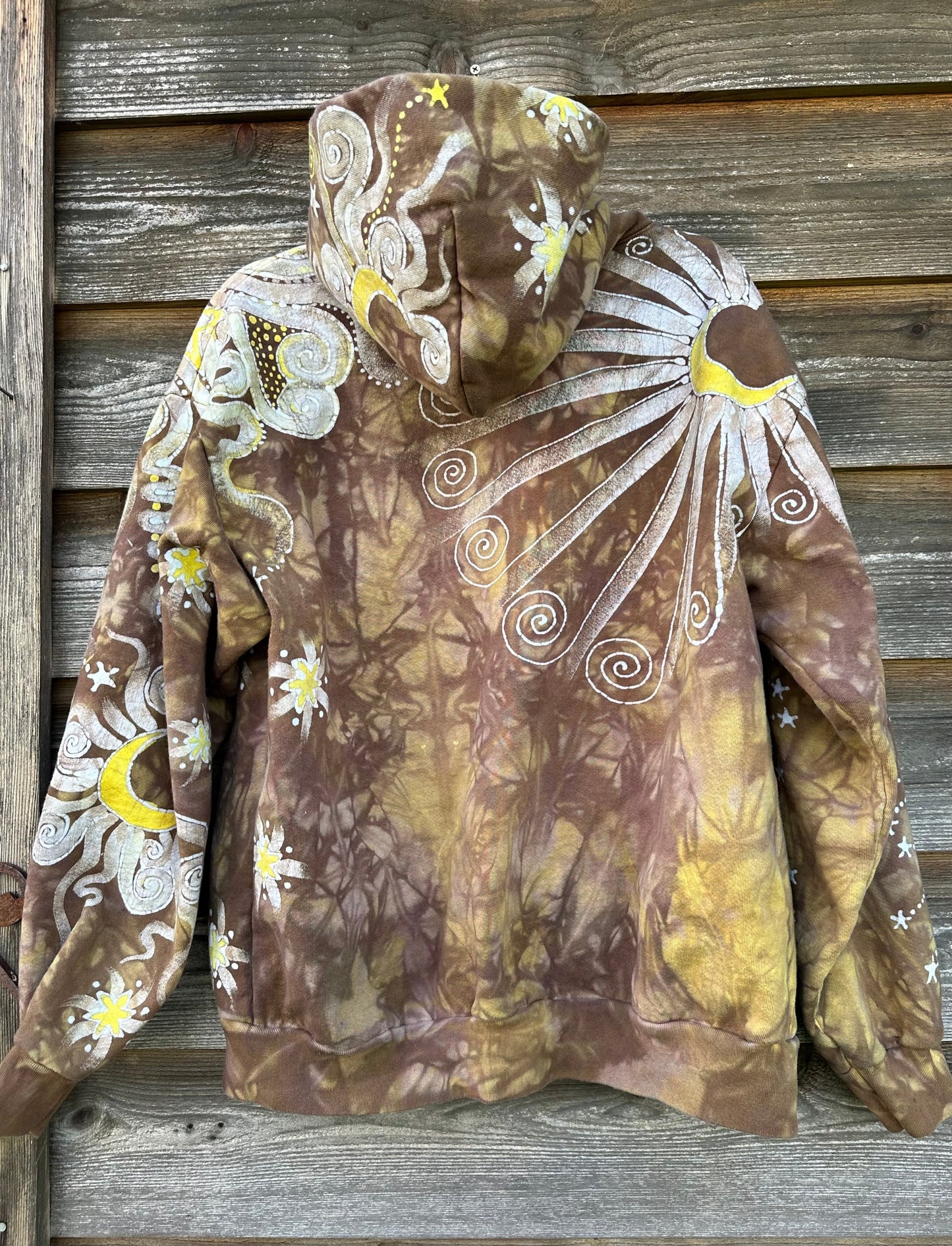 Driftwood Moonbeams Handcrafted Batik Zipper Hoodie - Unisex Size Large hoodie batikwalla