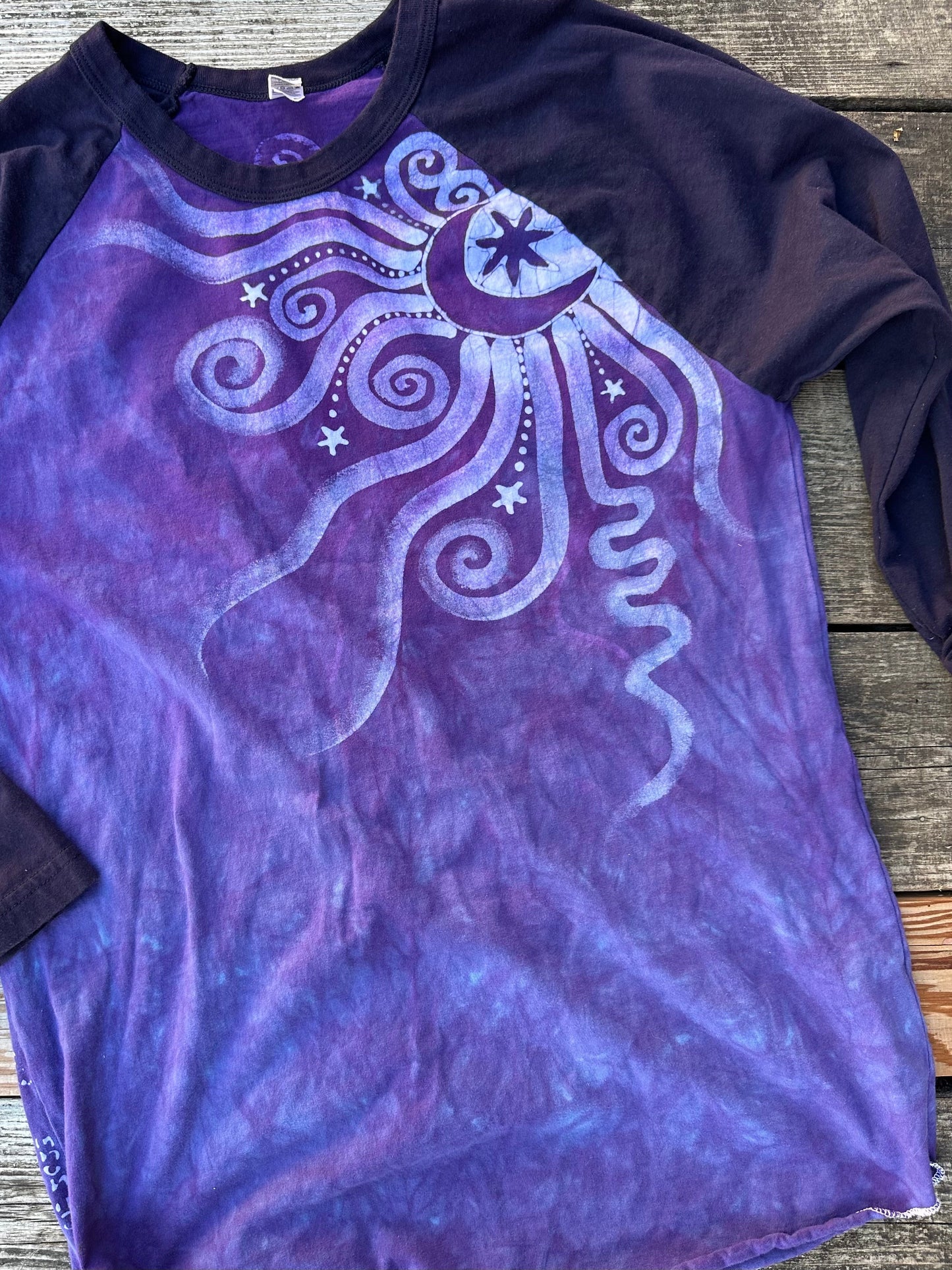 Purple Fig Moon Celestial Batik Raglan Tee Shirts & Tops Batikwalla Medium