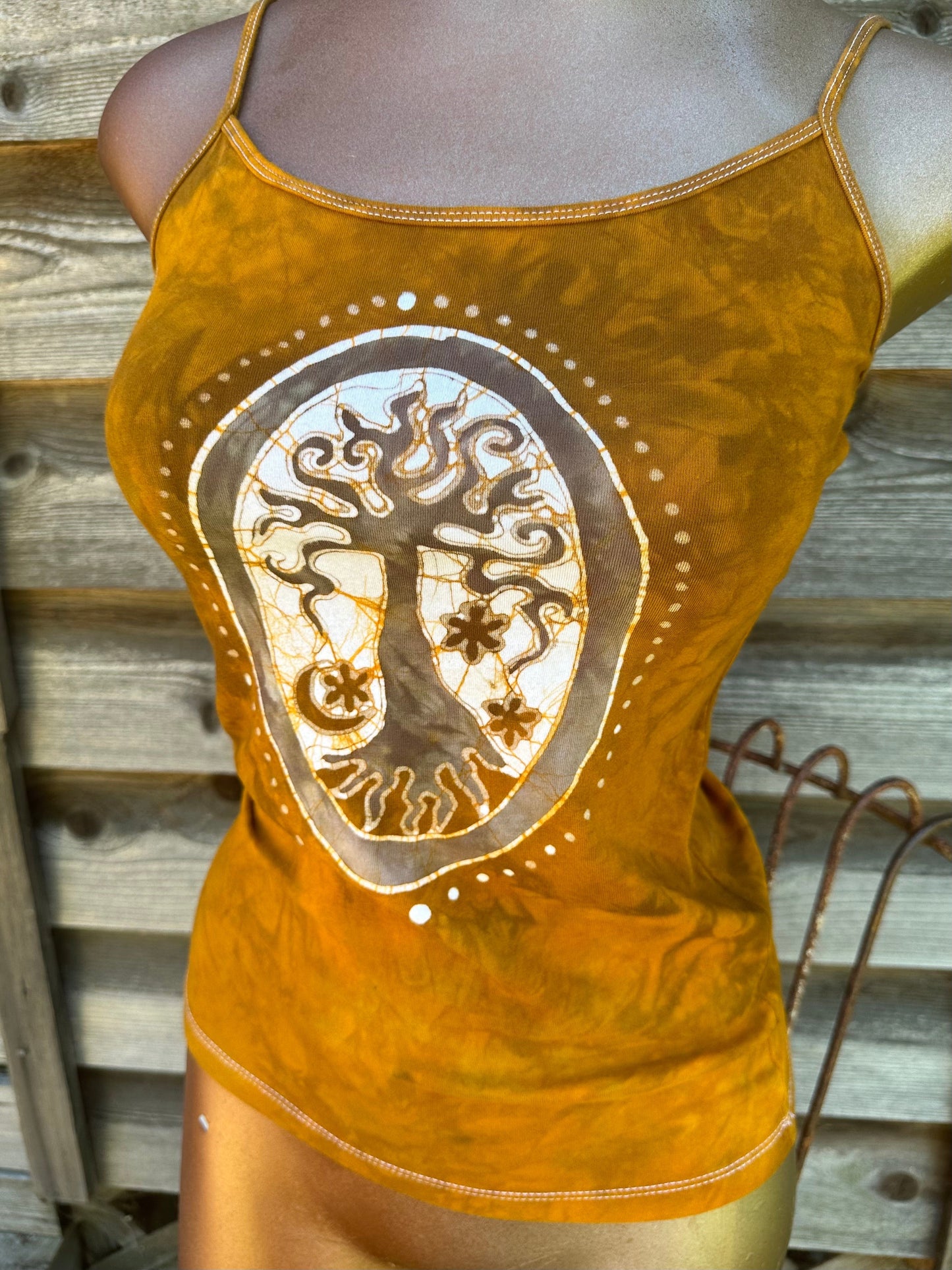 Golden Hour Forest Pendant - Hand Painted Batik Tank Top Tops batikwalla Small