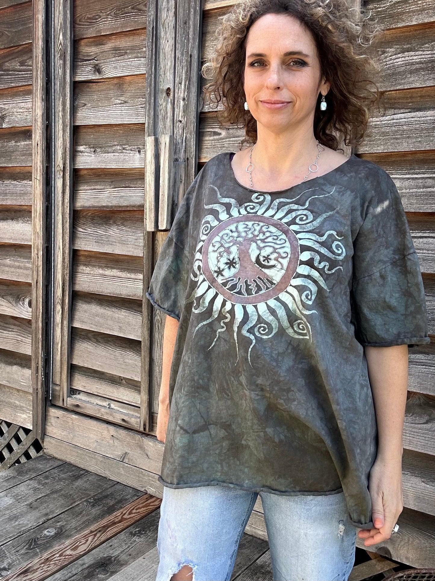 Cedar Forest Tree O Life Cotton Cropped Batik Tee Shirts & Tops Batikwalla by Victoria XL