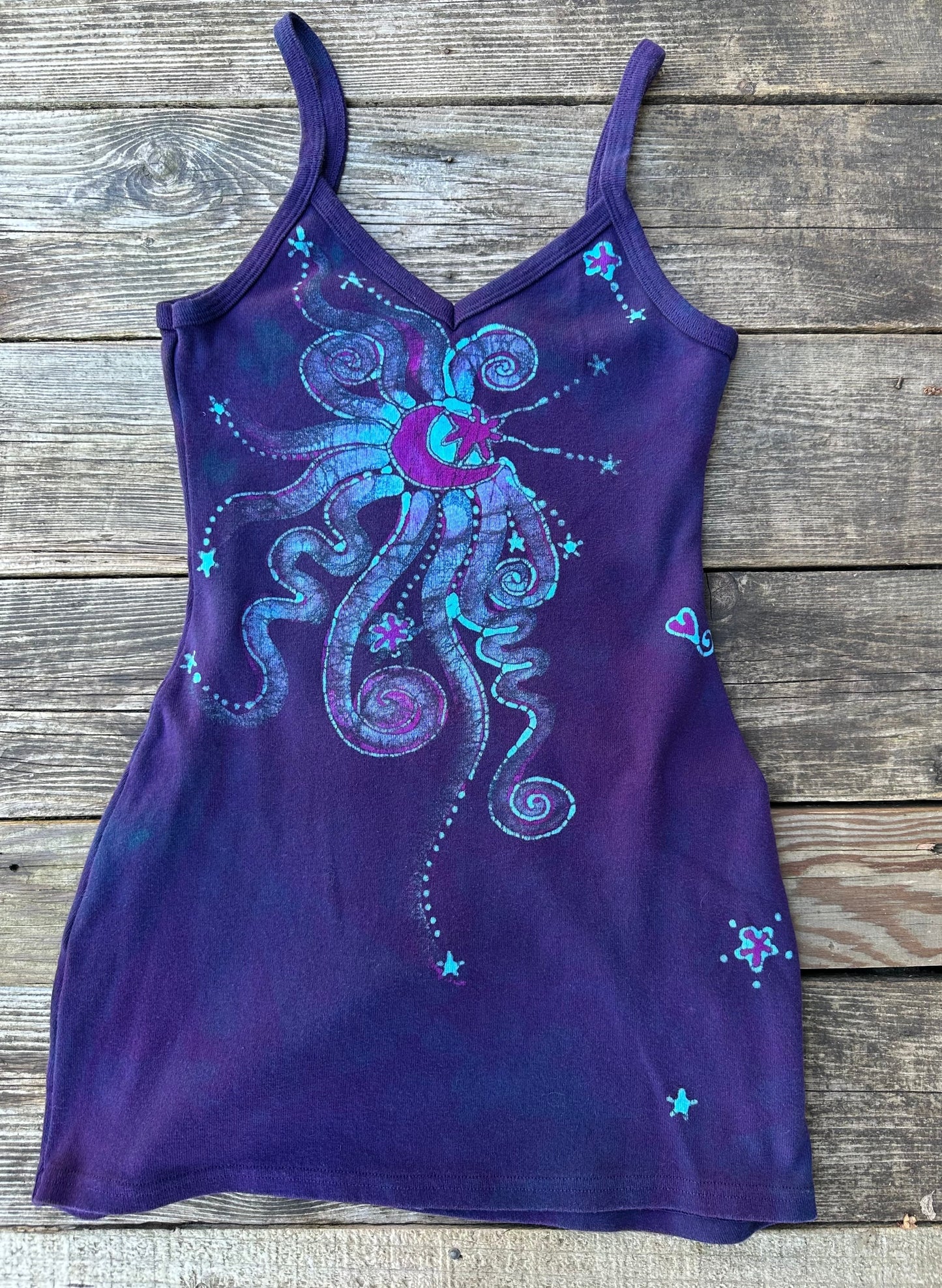 Midnight Moonbeams Batik Long Tank Tunic Dress Tops batikwalla Medium