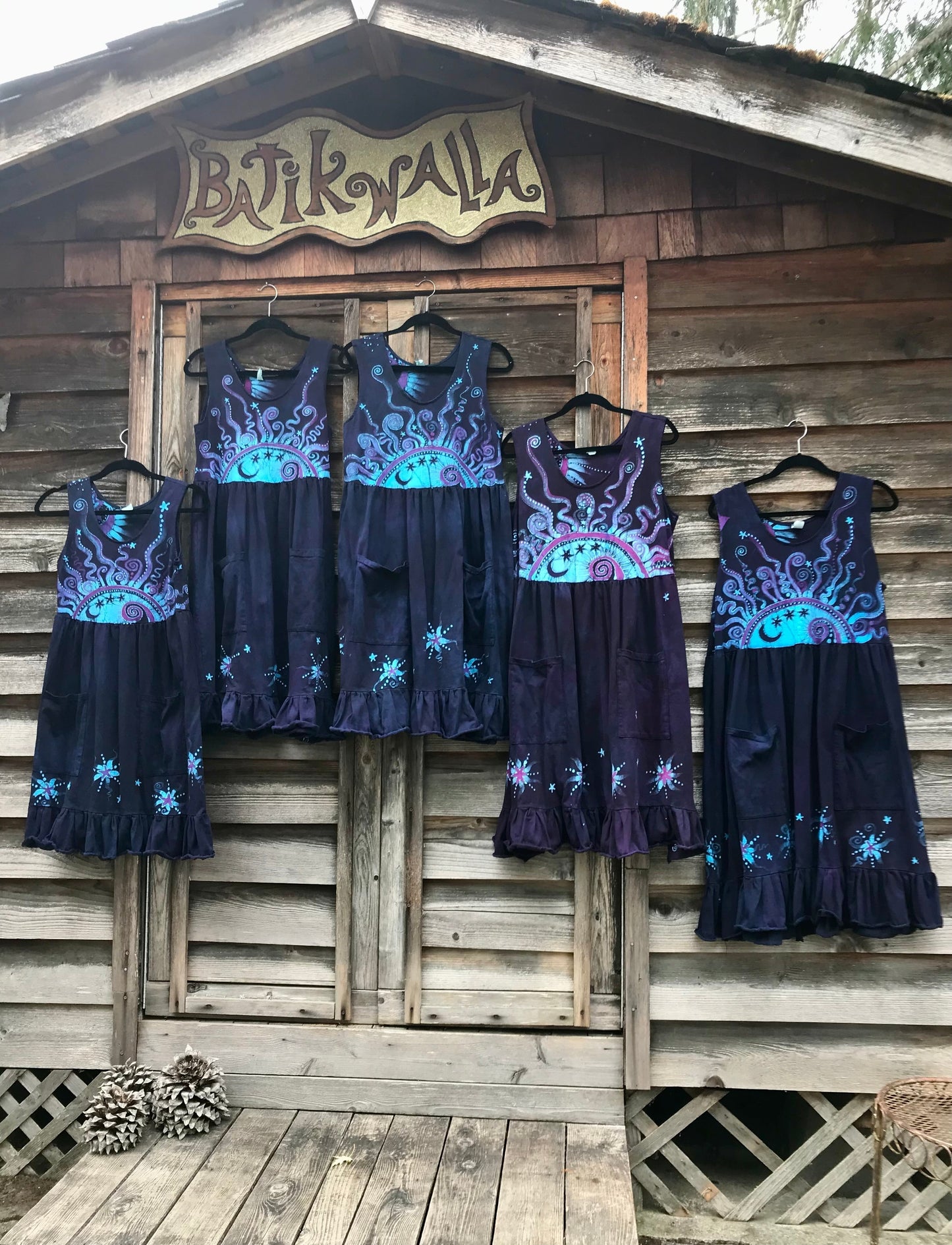 Mystic Moonlight with Turquoise Sunrise - Farmer's Market Pocket Dress - Size 3X Batik Dresses Batikwalla