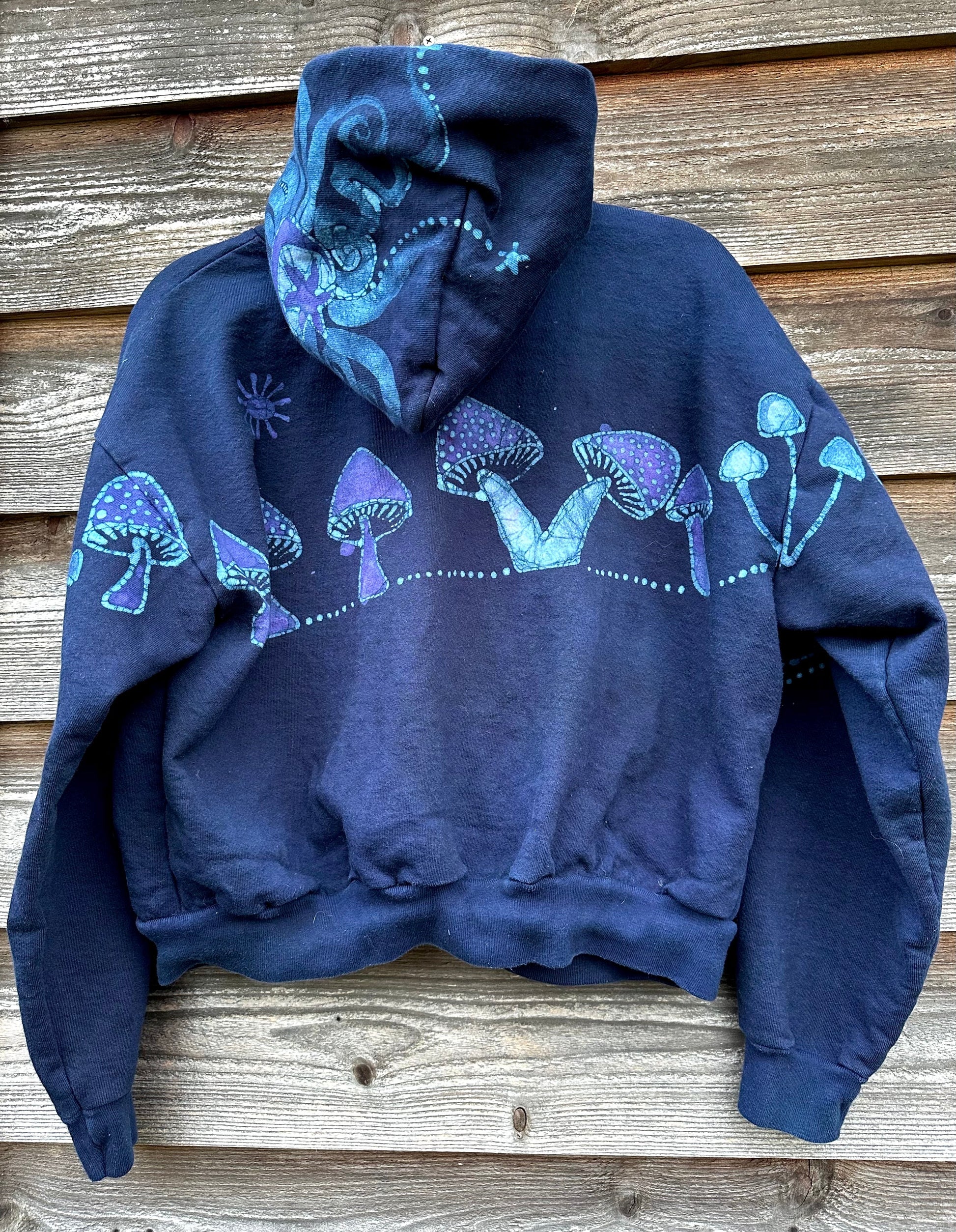 Purple Midnight Mushroom Hunter Batik Hoodie hoodie batikwalla