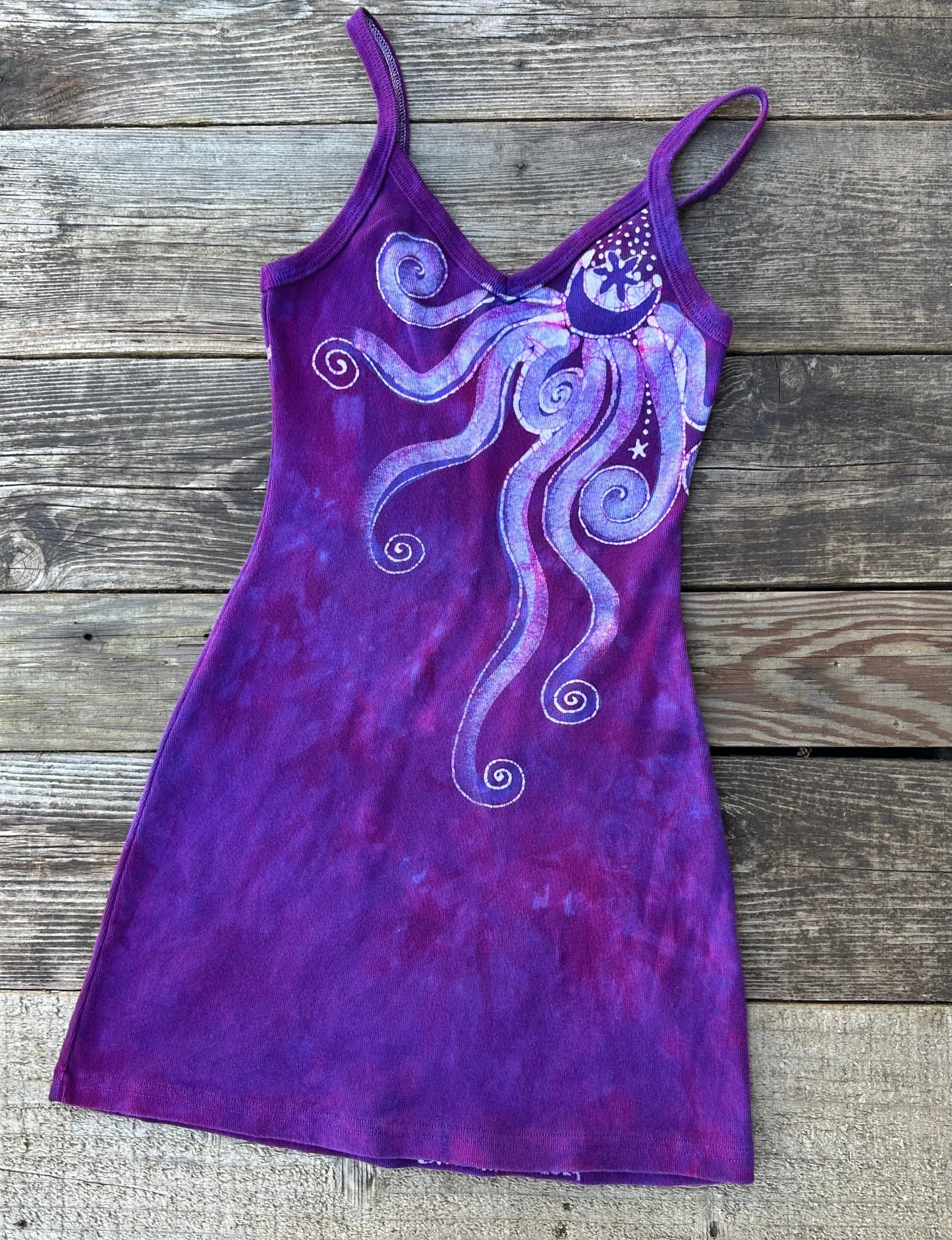 Magenta Moonbeams Batik Long Tank Tunic Dress Tops batikwalla Medium