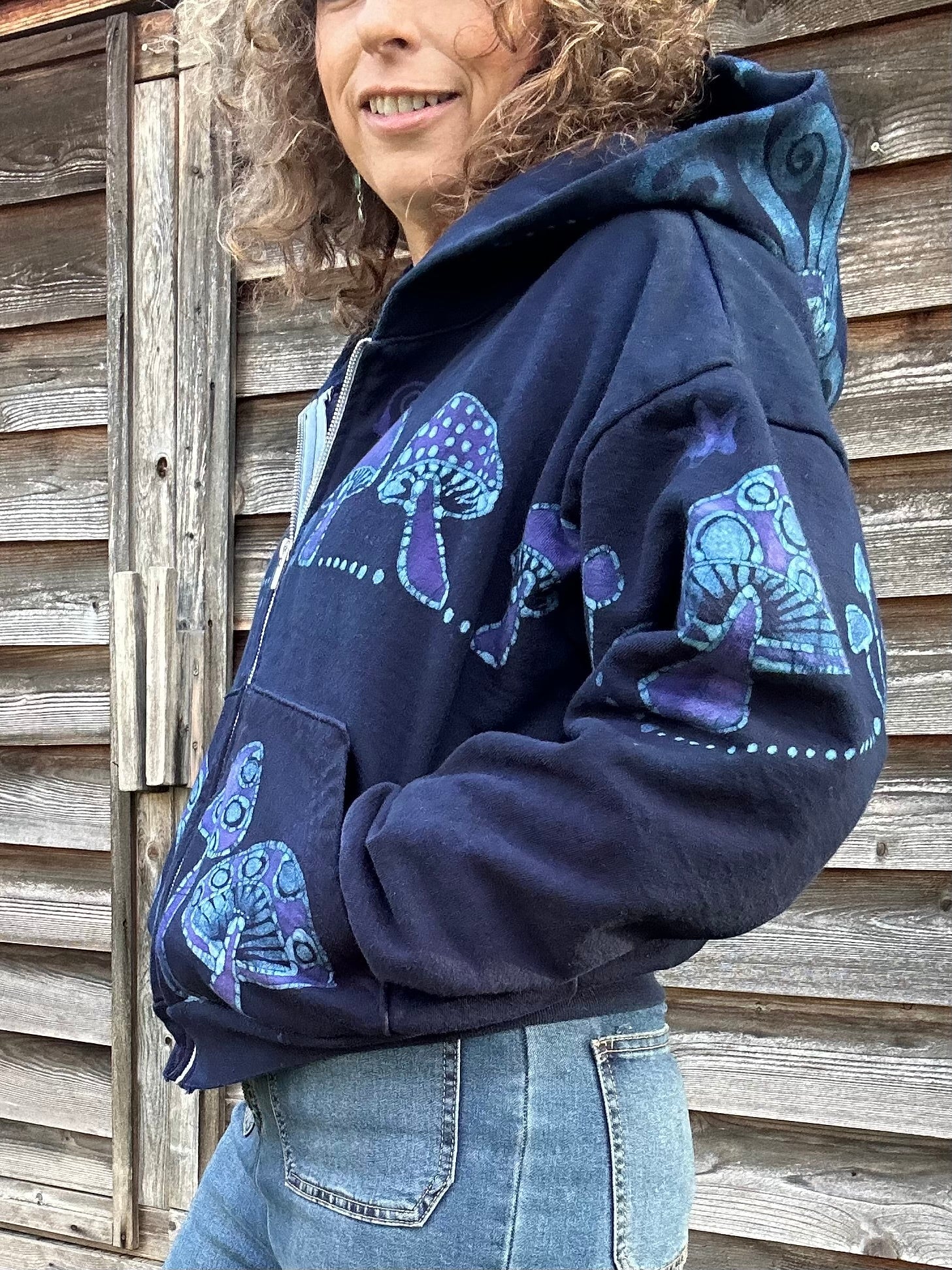 Purple Midnight Mushroom Hunter Batik Hoodie hoodie batikwalla M/L