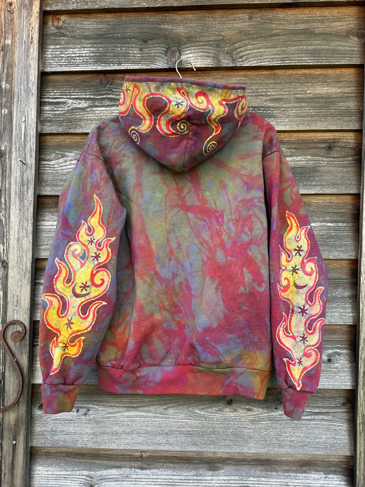 Driftwood Bonfire Handcrafted Batik Zipper Hoodie - Unisex Size Medium hoodie batikwalla