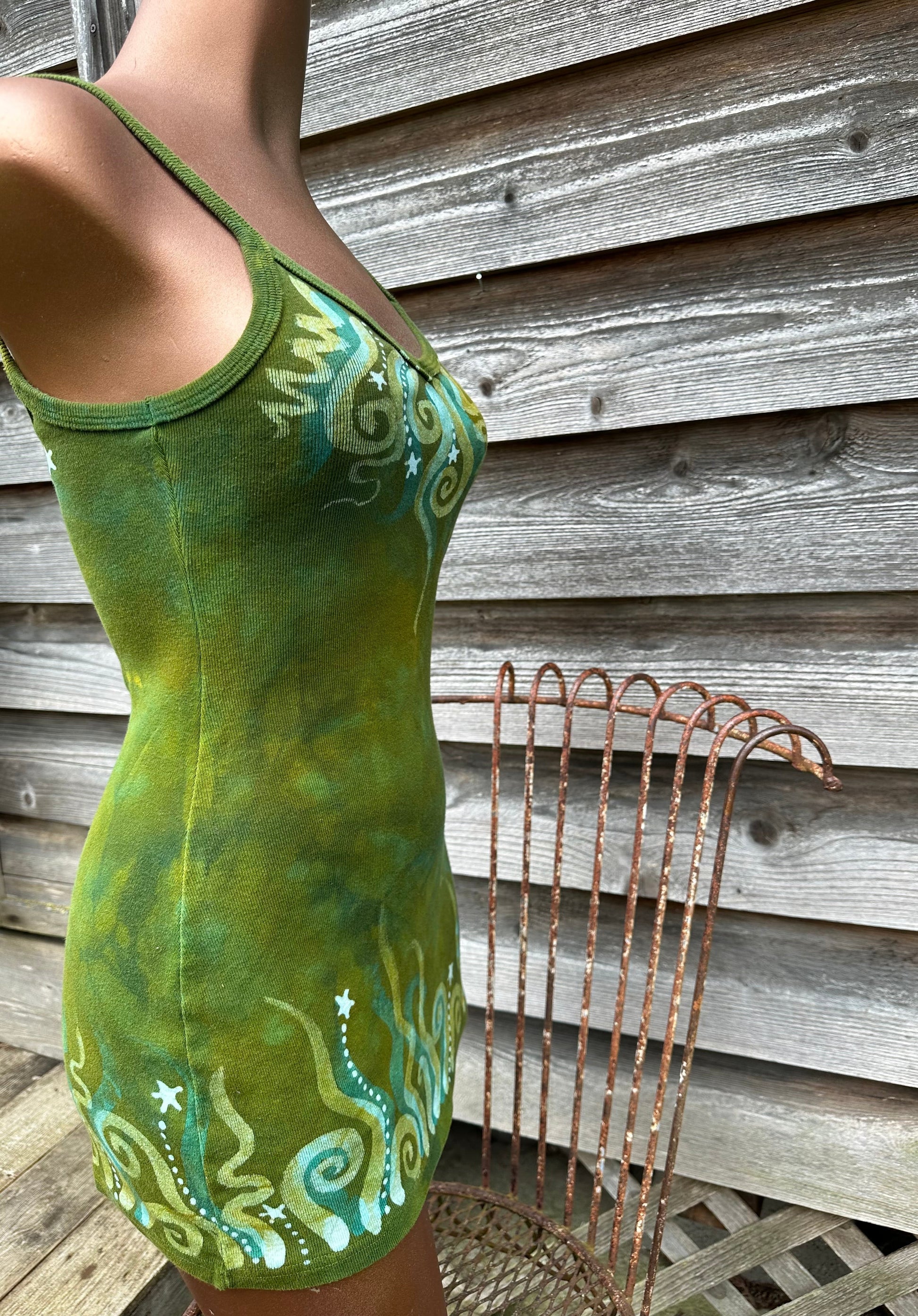 Green Meadow Dancer Batik Long Tank Tunic Dress Tops batikwalla