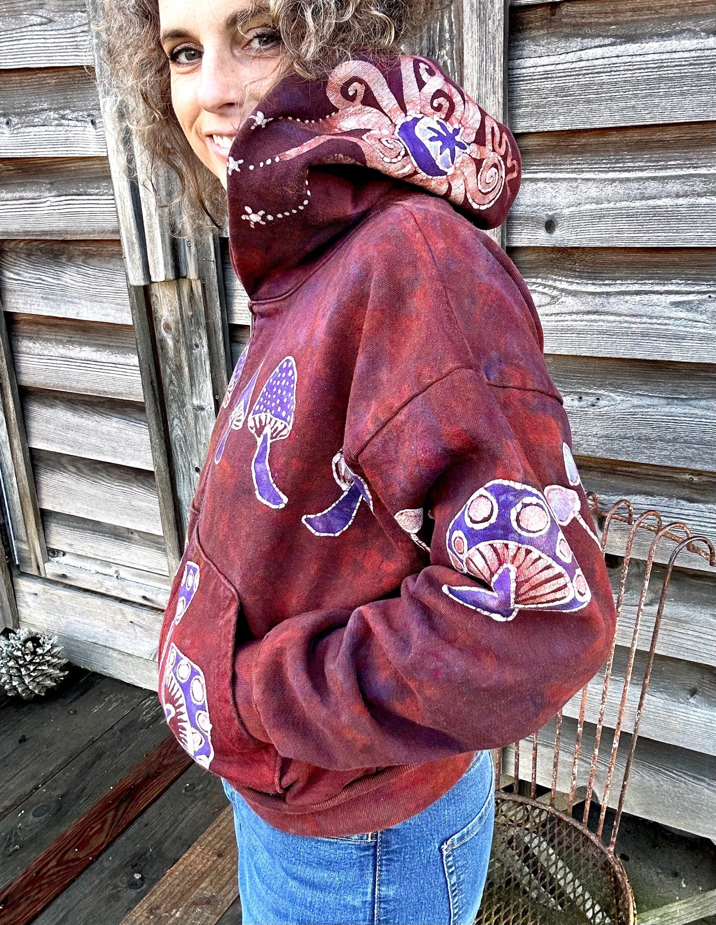 Amanita Mushroom Hunter Batik Hoodie - Naturally Red hoodie batikwalla M/L