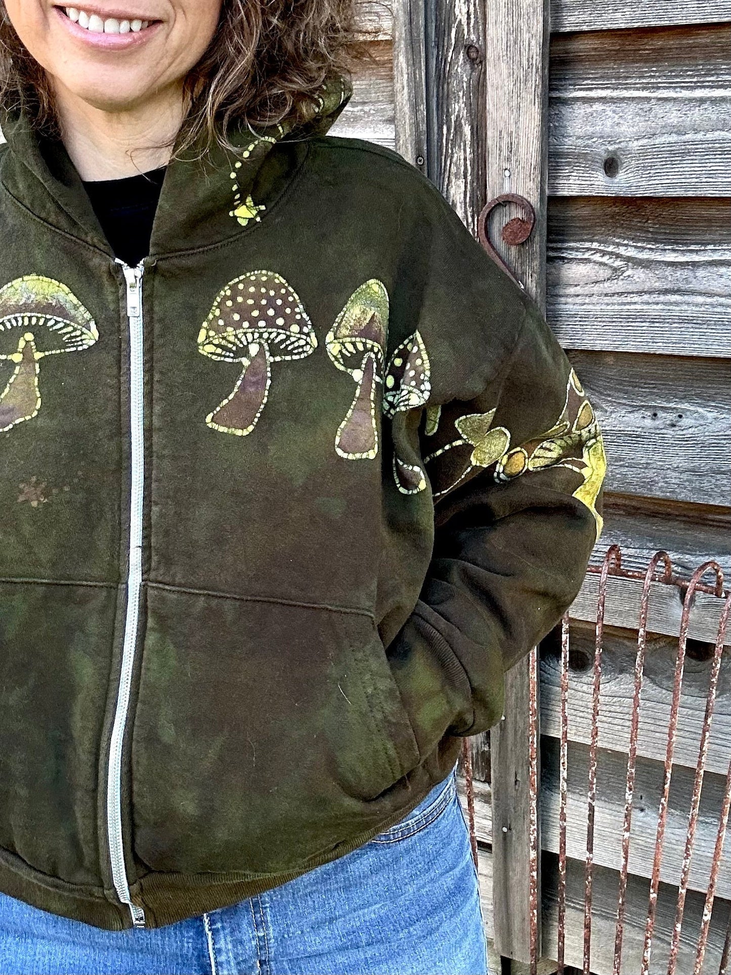 Olive Green Mushroom Hunter Batik Hoodie hoodie batikwalla