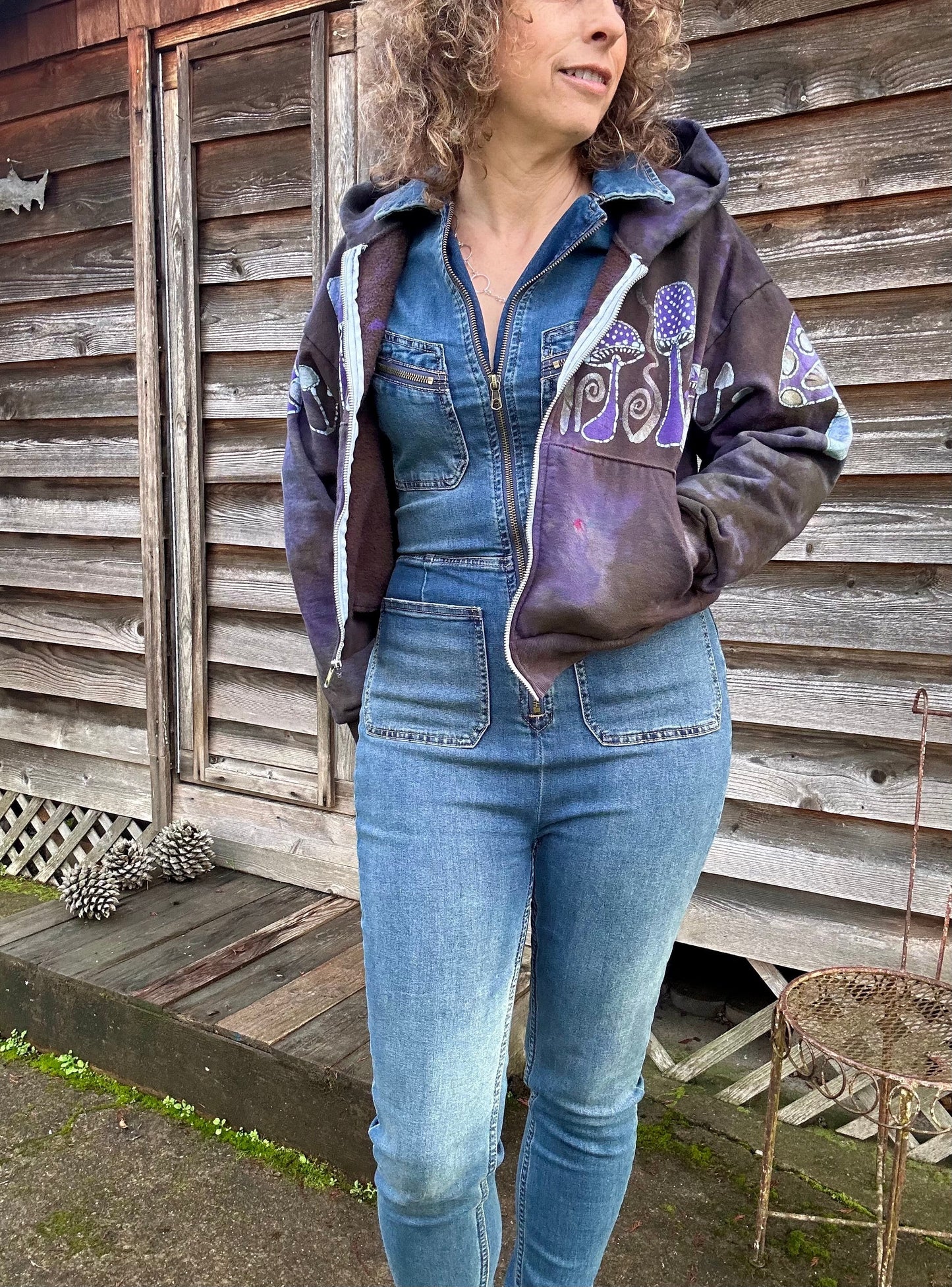 Mushroom Hunter Batik Hoodie - Purple Woodland hoodie batikwalla S/M