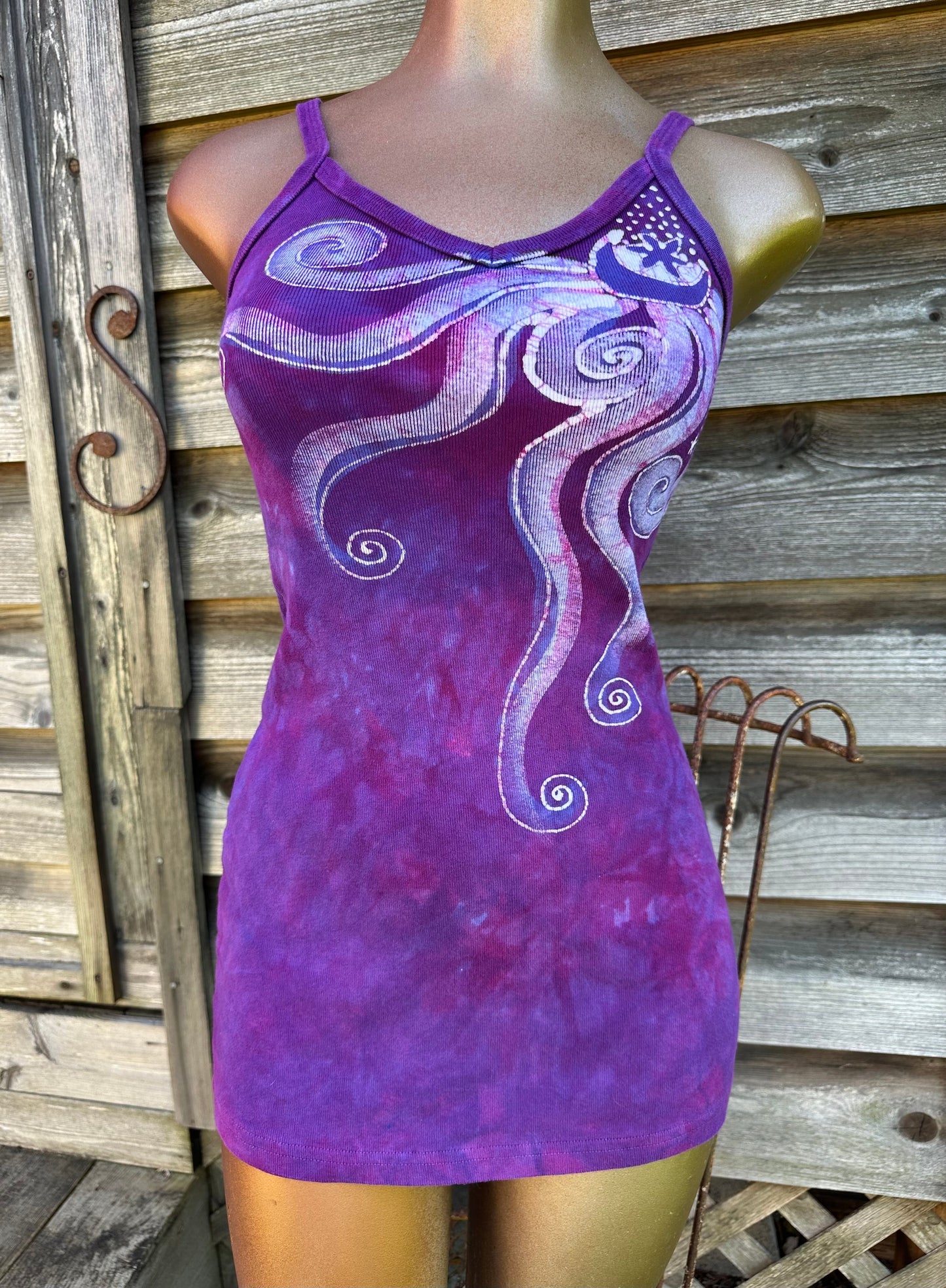 Magenta Moonbeams Batik Long Tank Tunic Dress Tops batikwalla