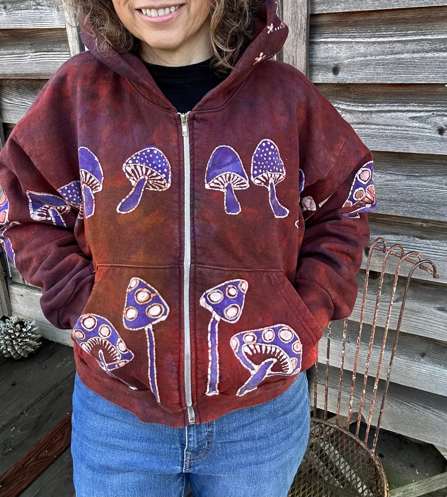 Amanita Mushroom Hunter Batik Hoodie - Naturally Red hoodie batikwalla