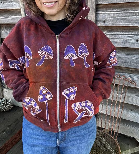 Amanita Mushroom Hunter Batik Hoodie - Naturally Red hoodie batikwalla