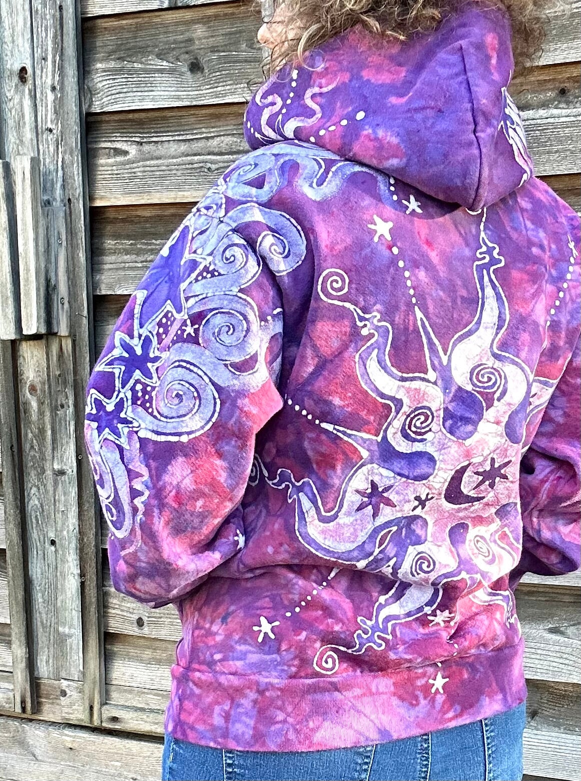 Brighten Up Pink Moonbeams Handcrafted Batik Zipper Hoodie - Unisex Size Small hoodie batikwalla