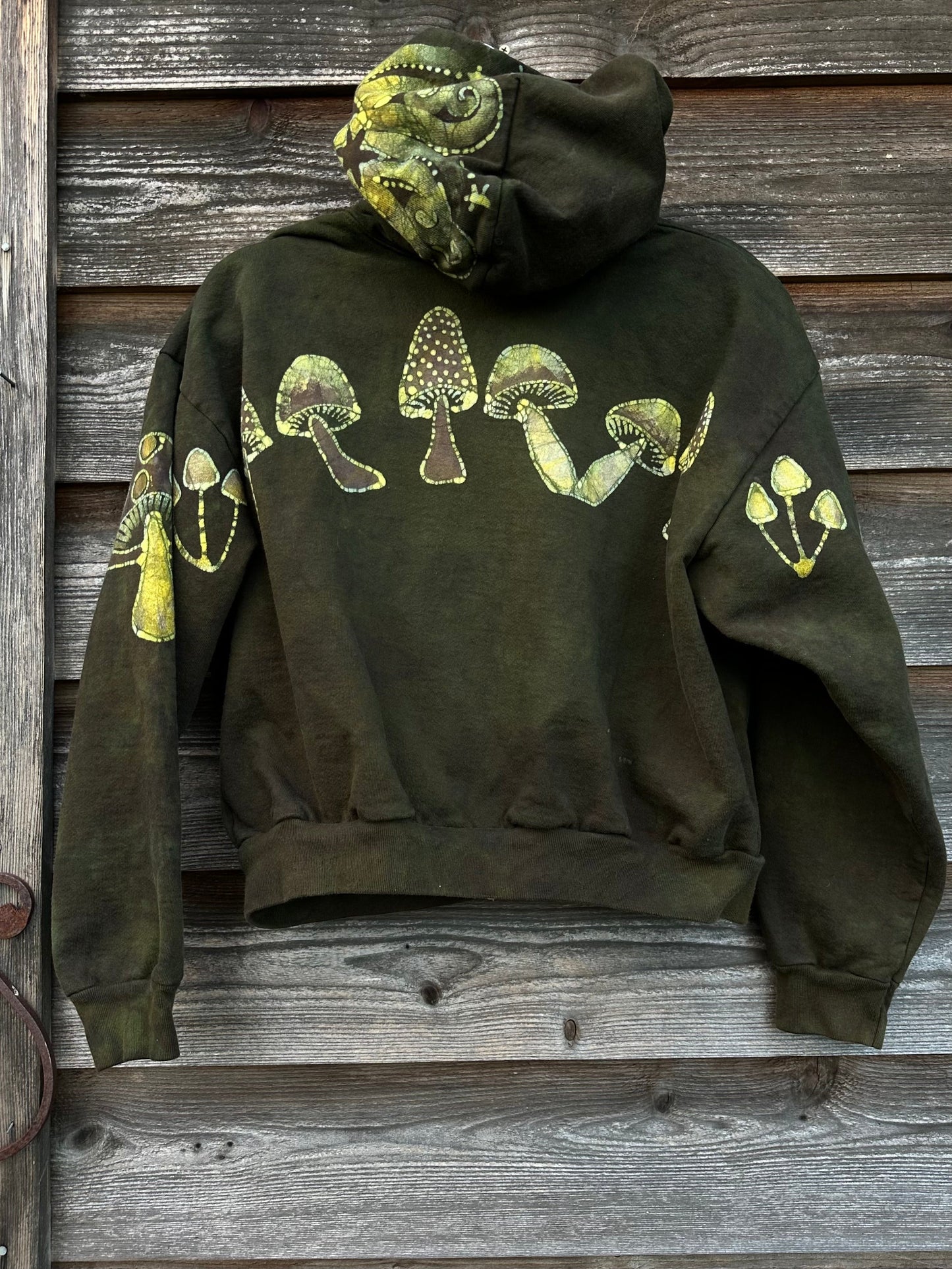 Olive Green Mushroom Hunter Batik Hoodie hoodie batikwalla