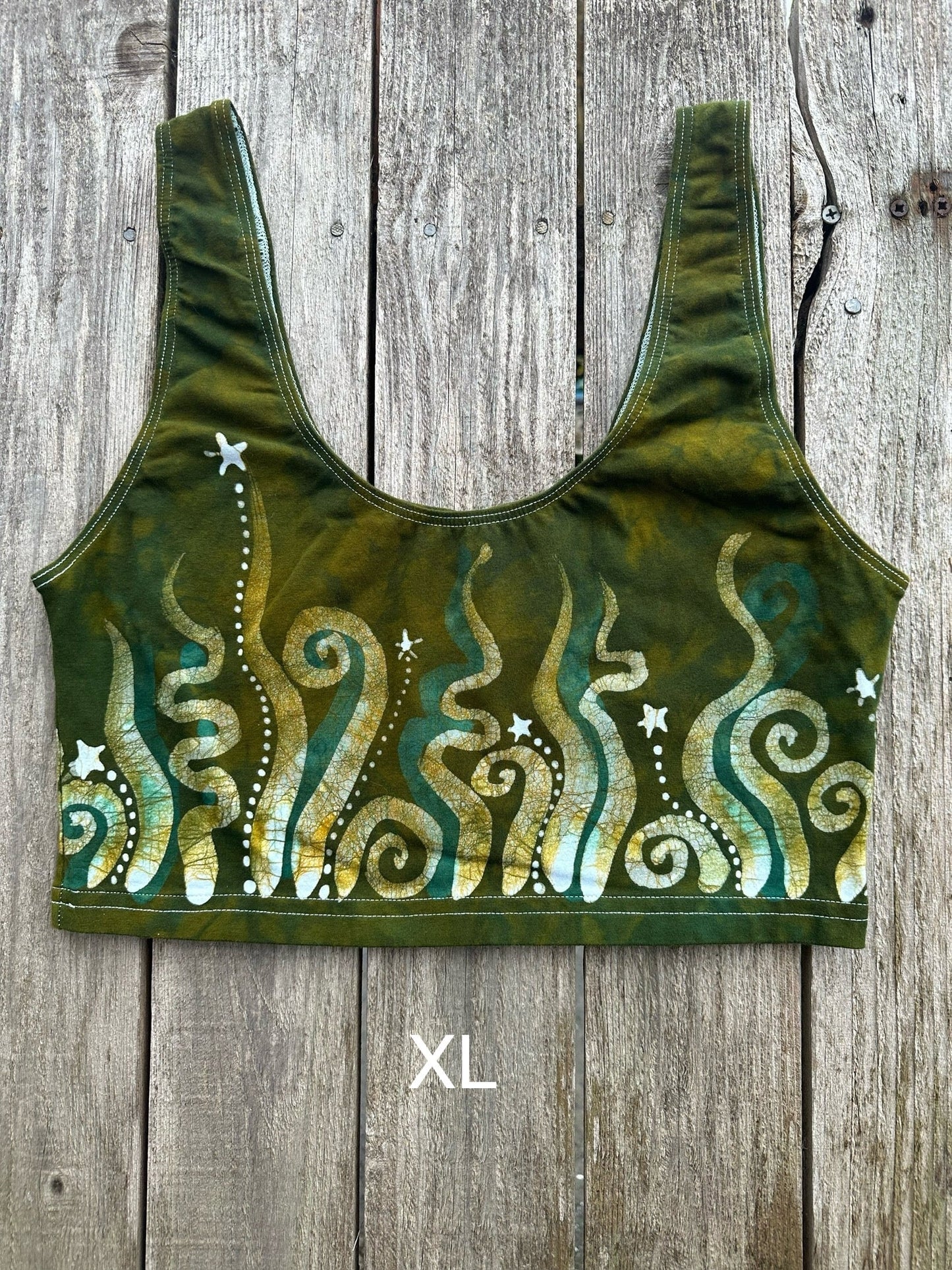 Dancing In The Green Grass With Stars Hand Painted Batik Sports Bra Tops batikwalla XL