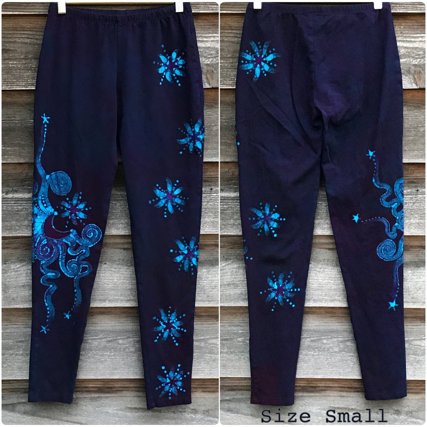 Deep Purple and Turquoise Moon & Star Batik Size XL Leggings leggings batikwalla