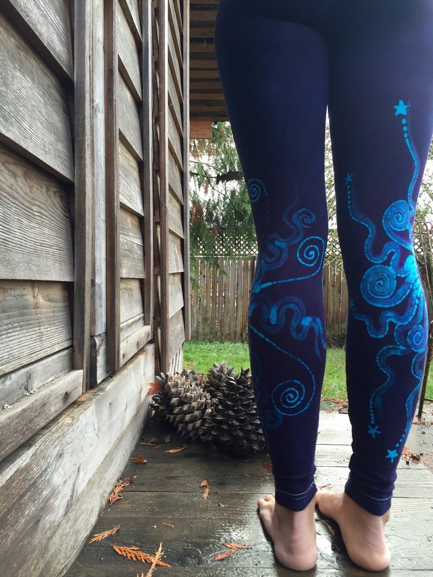 Deep Purple and Turquoise Moon & Star Batik Size XL Leggings leggings batikwalla