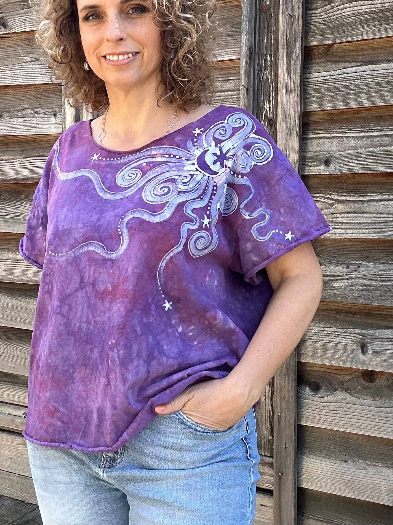 Pretty in Pink Moonbeams Cotton Crop Batik Tee Shirts & Tops Batikwalla by Victoria XL