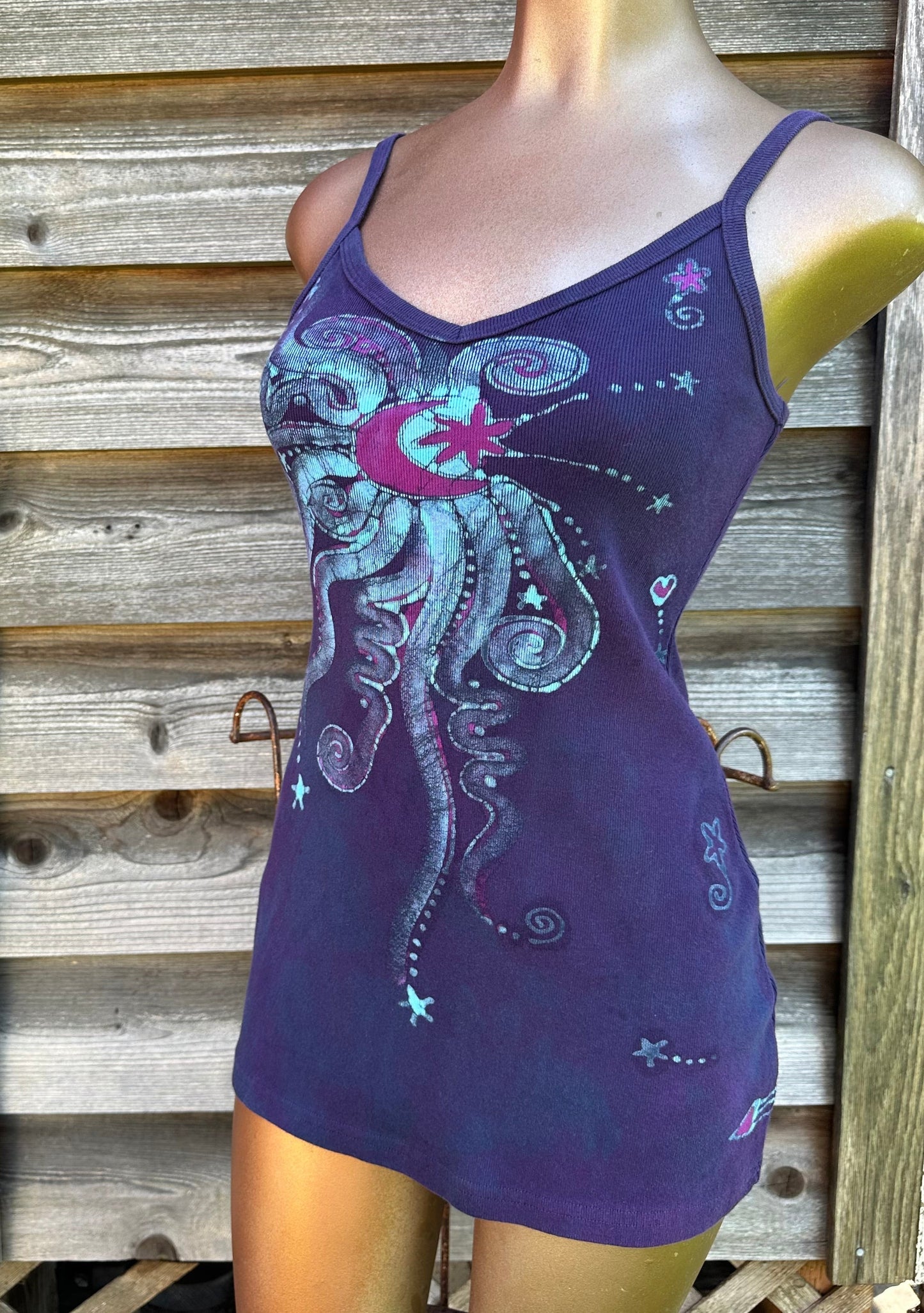 Midnight Moonbeams Batik Long Tank Tunic Dress Tops batikwalla