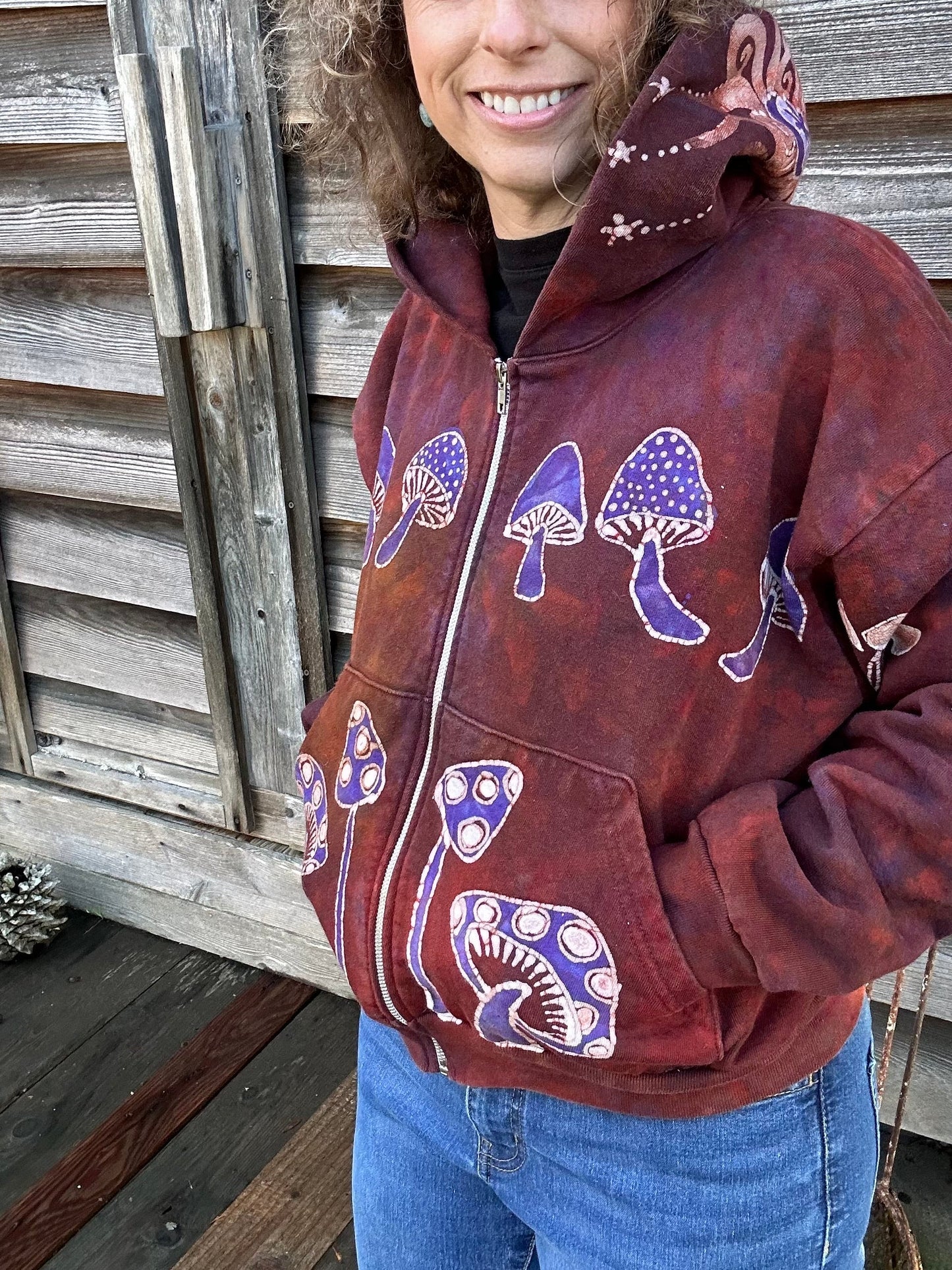 Amanita Mushroom Hunter Batik Hoodie - Naturally Red hoodie batikwalla