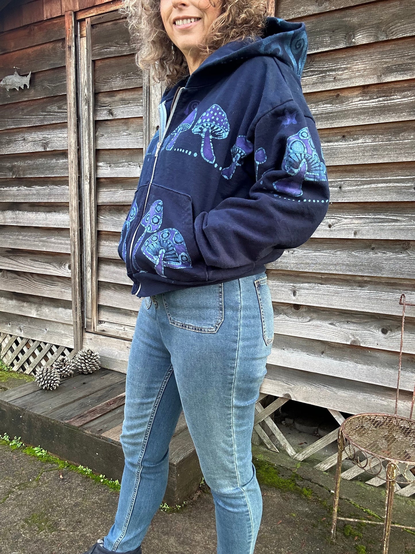 Purple Midnight Mushroom Hunter Batik Hoodie hoodie batikwalla