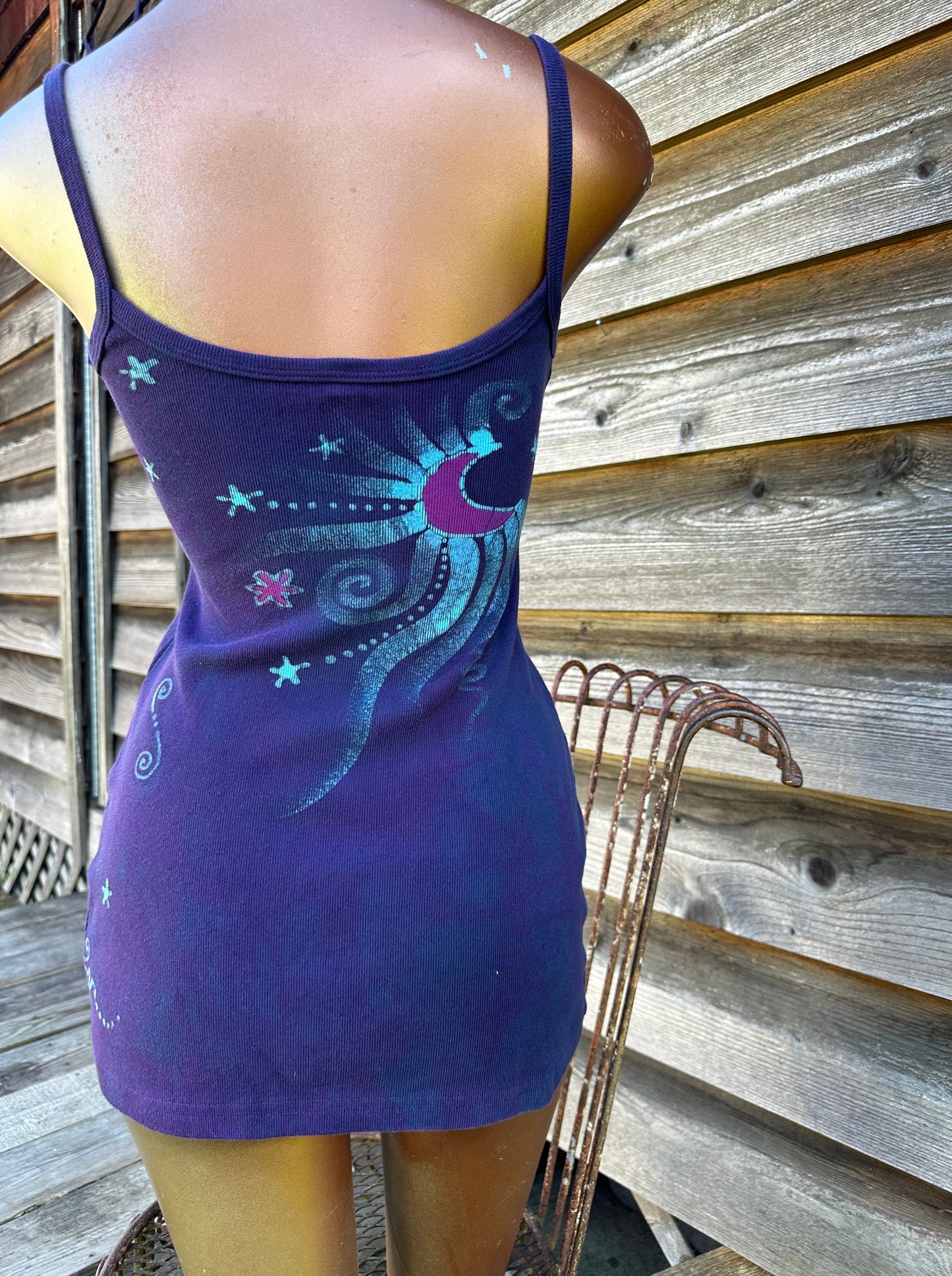 Midnight Moonbeams Batik Long Tank Tunic Dress Tops batikwalla