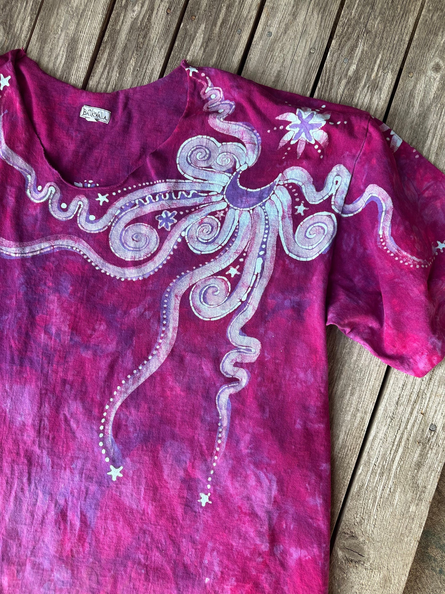 Pretty in PInk Moonbeams Cotton Cropped Crew Tee - 2X Shirts & Tops Batikwalla by Victoria