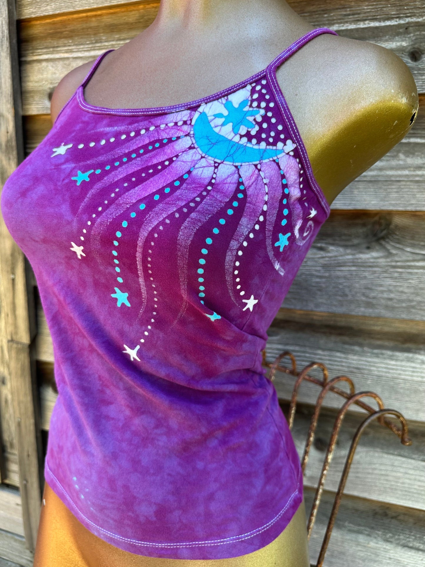 Magenta Moonbeams Hand Painted Batik Tank Top Tops batikwalla Small