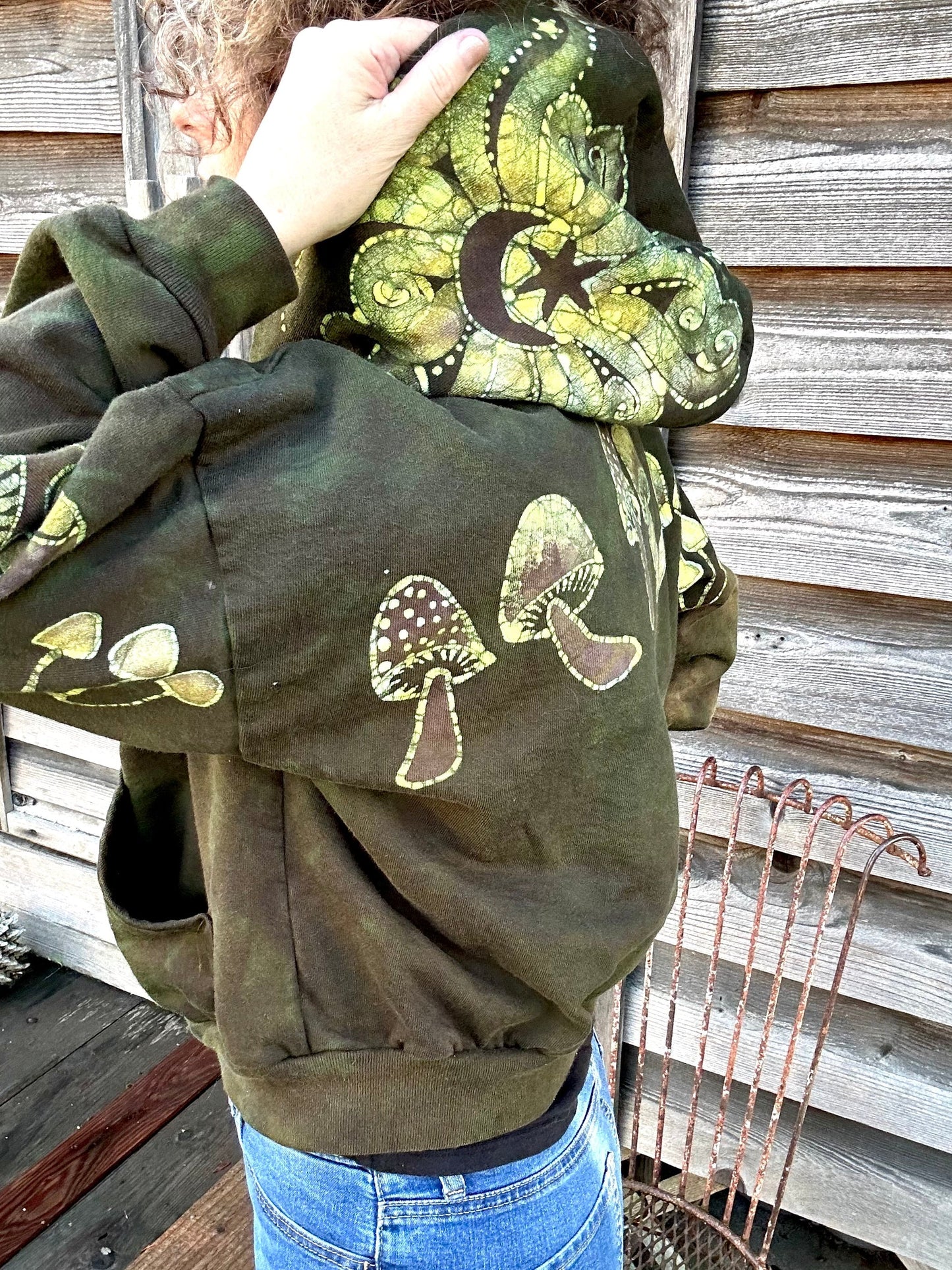 Olive Green Mushroom Hunter Batik Hoodie hoodie batikwalla