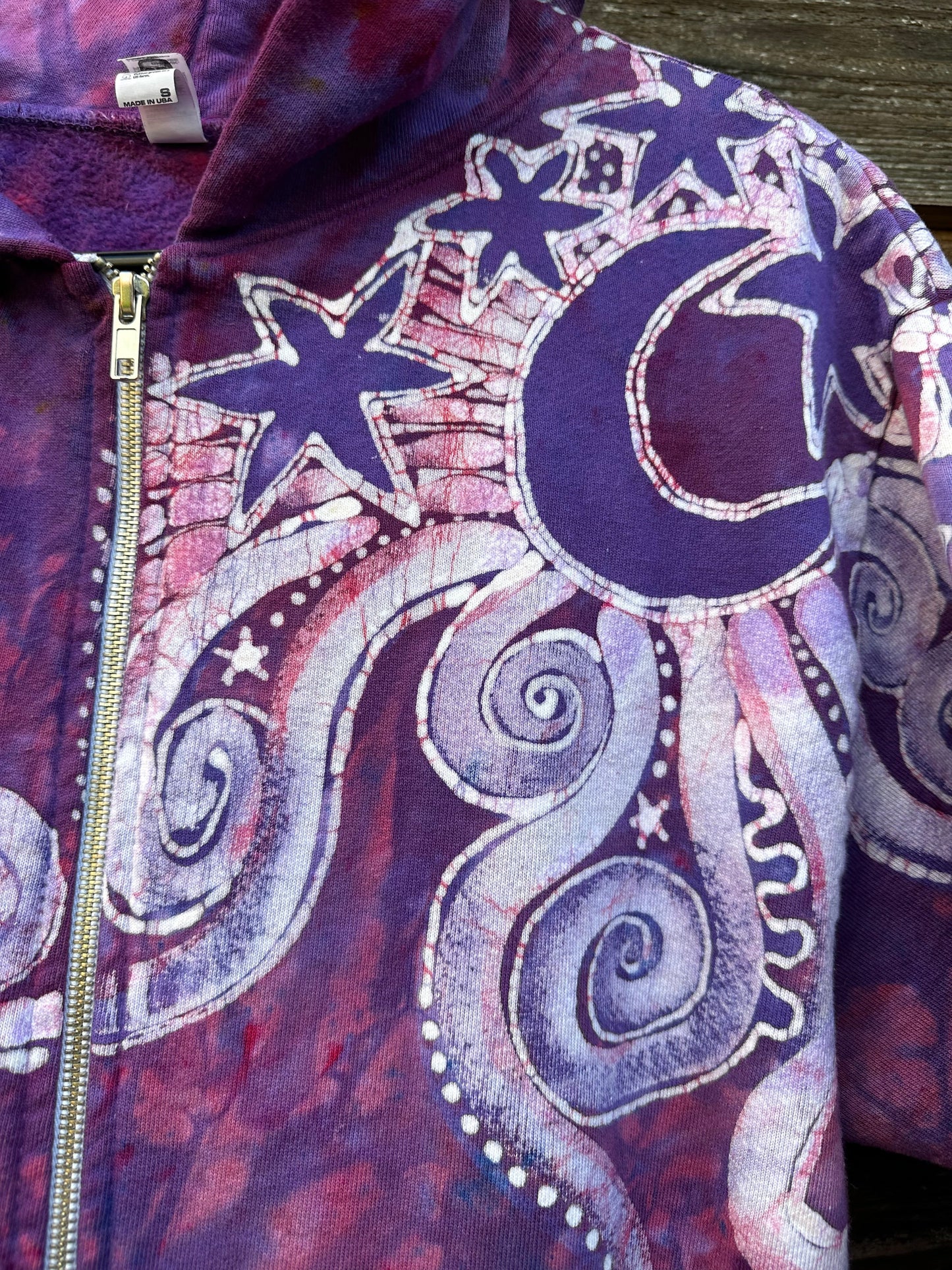 Brighten Up Pink Moonbeams Handcrafted Batik Zipper Hoodie - Unisex Size Small hoodie batikwalla