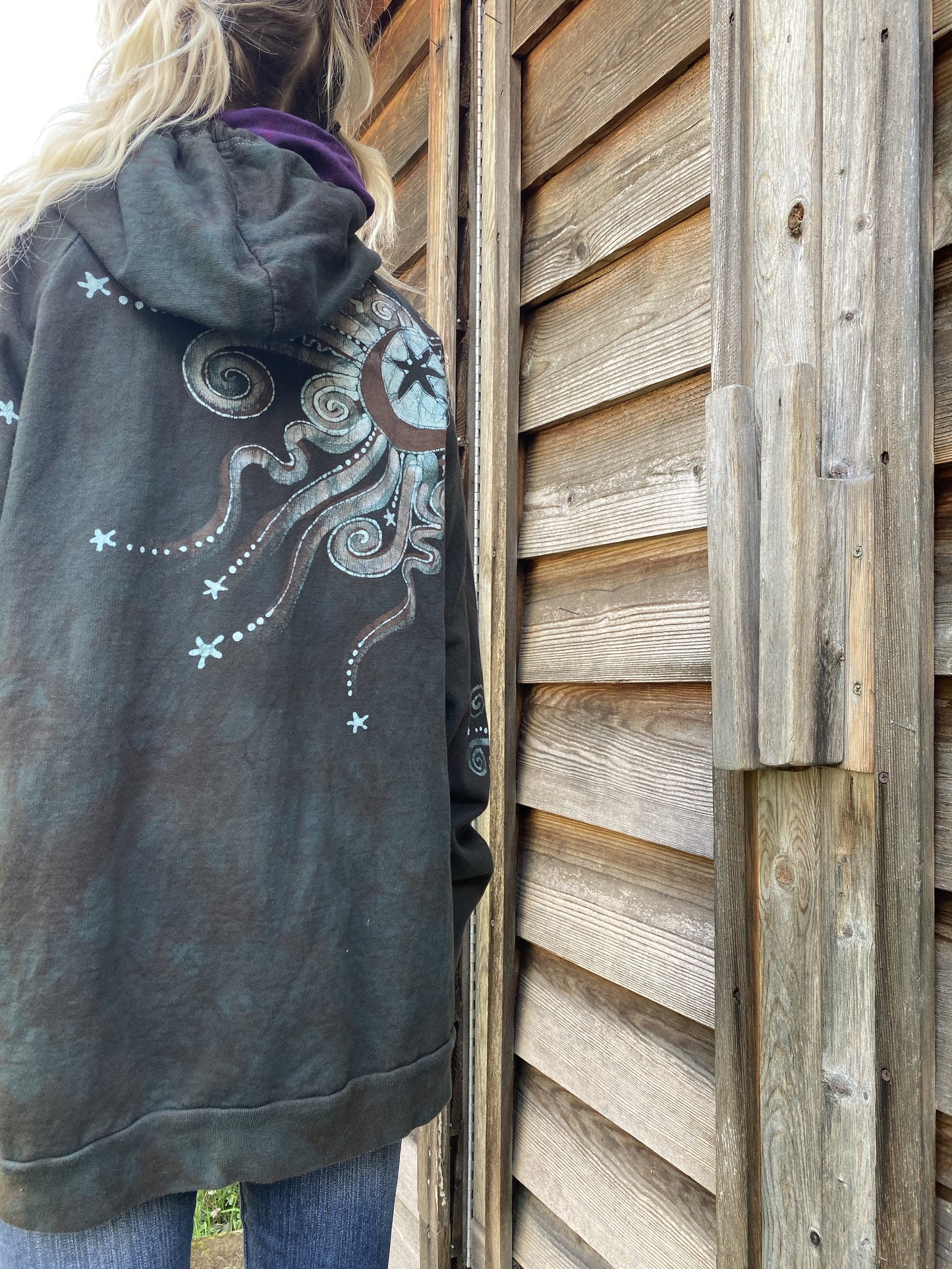 Desert Sage Moonlight Guides Us To The Forest Organic Cotton Batik Hoodie hoodie batikwalla