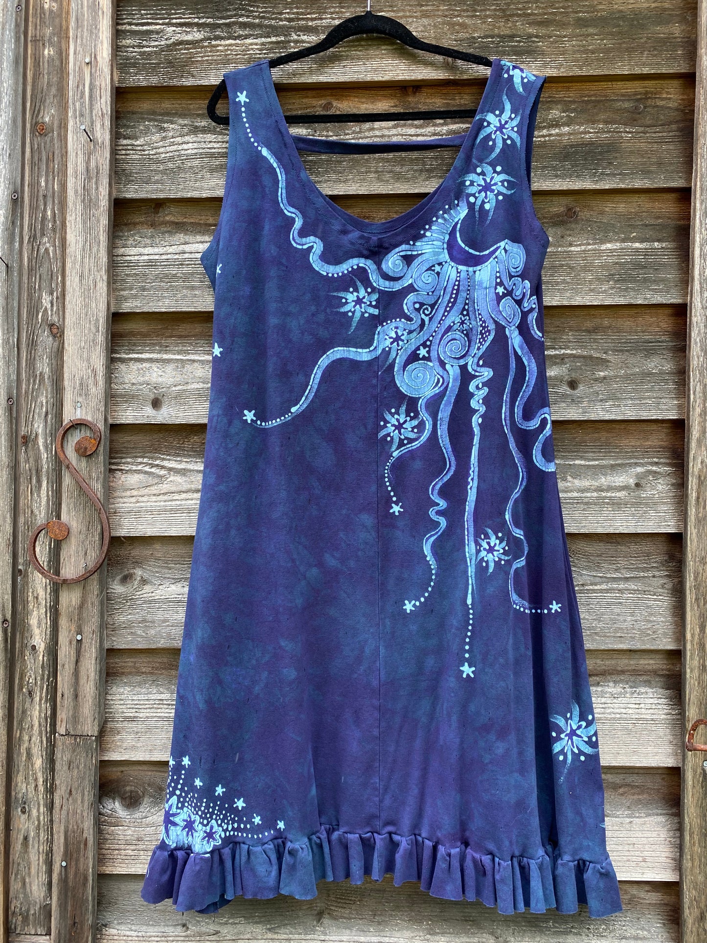 Teal and Purple Tree in the Forest Organic Cotton Batik Dress Batik Dresses Batikwalla
