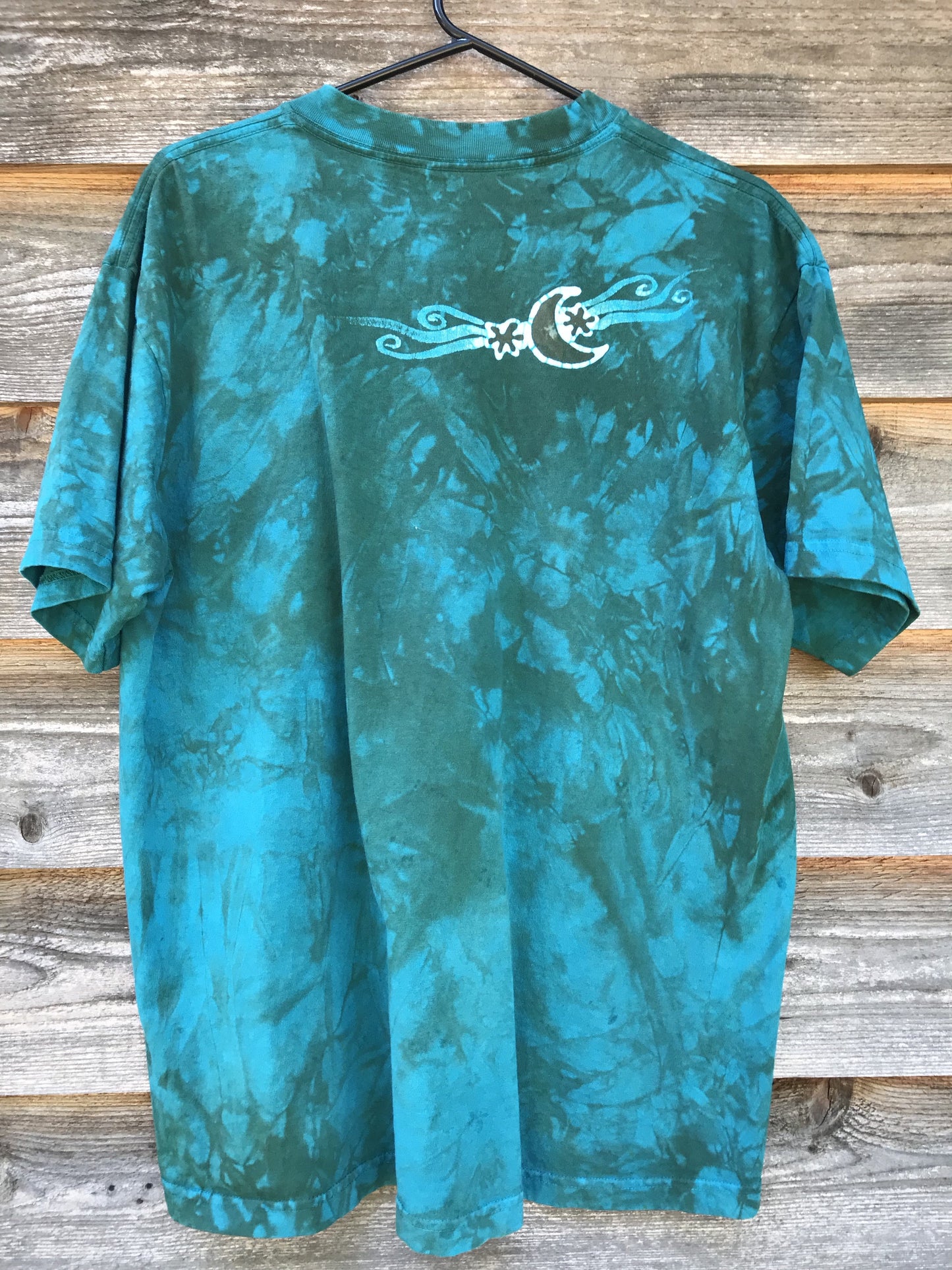 Meadow Mushrooms In Teal and Sage Handmade Batik Tshirt - Size Large ONLY tshirt batikwalla