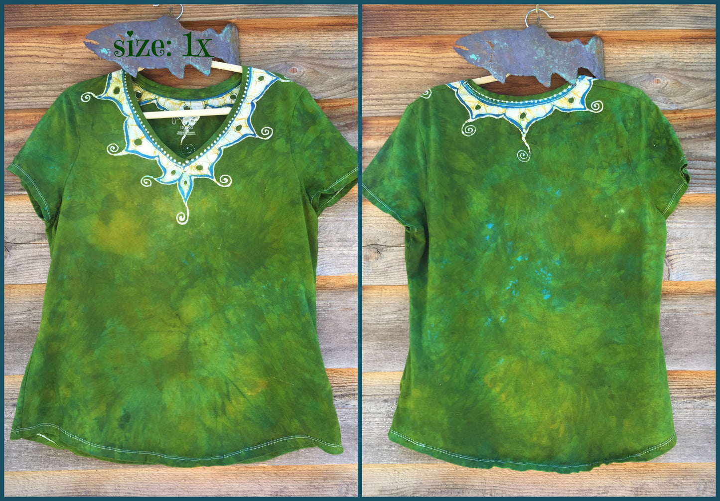 Dancing Green Meadow Batik Necklace Vneck - Size 5X - Batikwalla
- 6