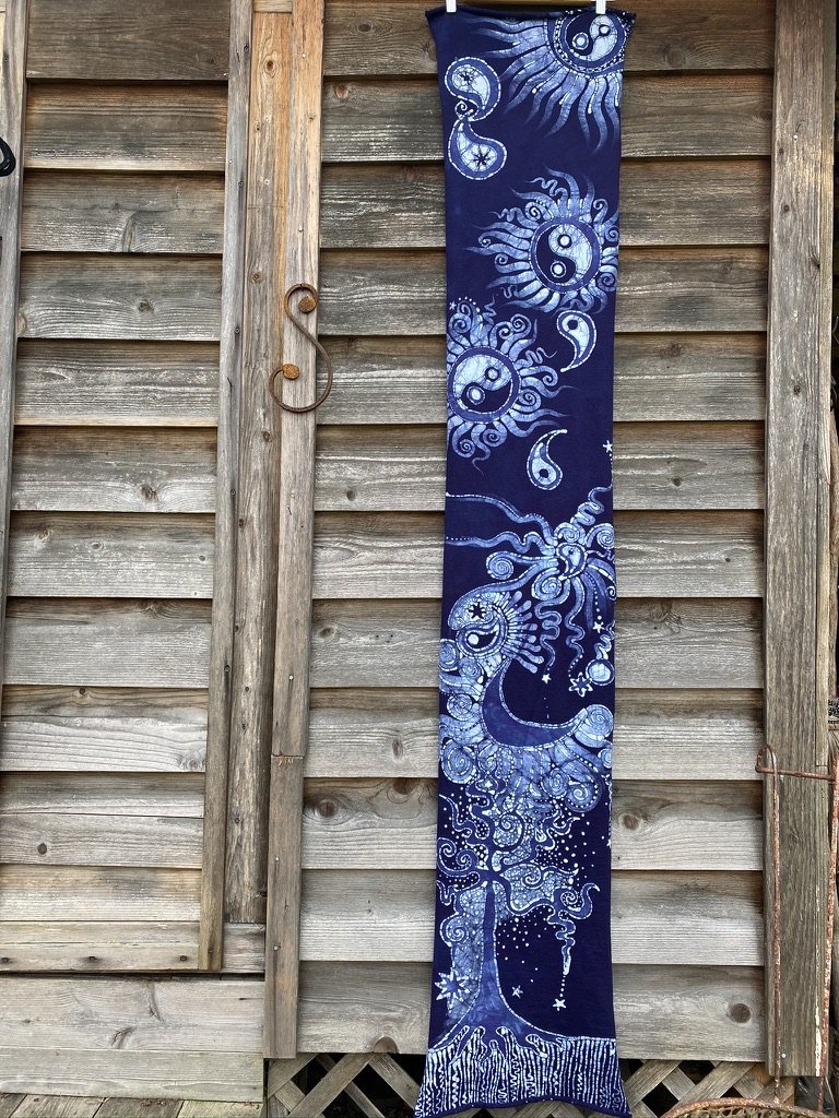 Justice and Hope In Blue and Purple - Hand Painted Organic Cotton Batik Scarf scarf batikwalla