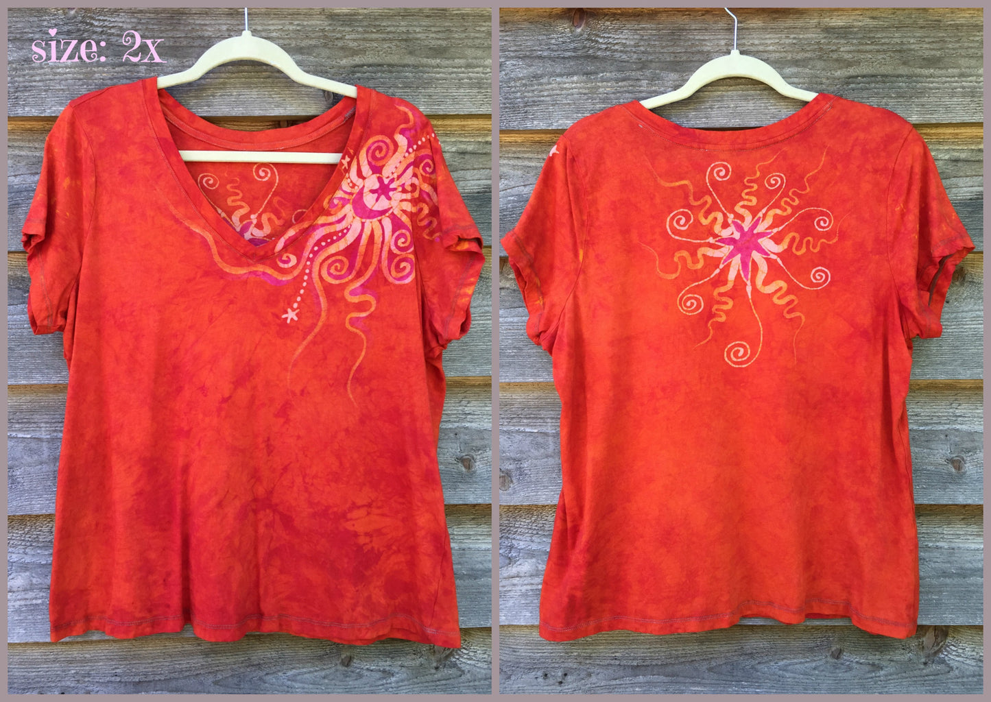 Brilliant Orange Moon Handmade Batik Vneck Tee - Batikwalla
- 7