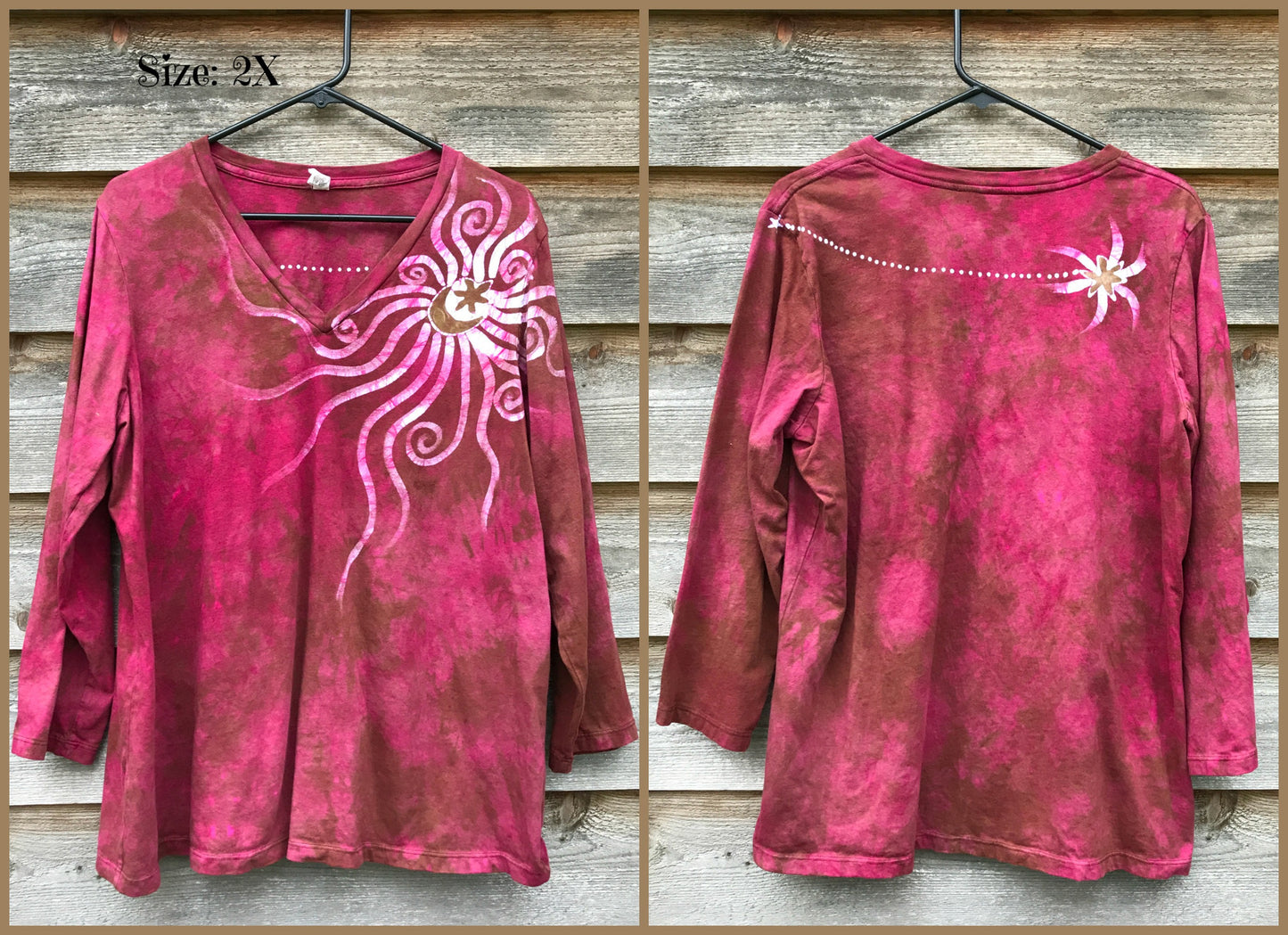 Wild Rose Handmade Batik - 3/4 Sleeve Top - Size Large