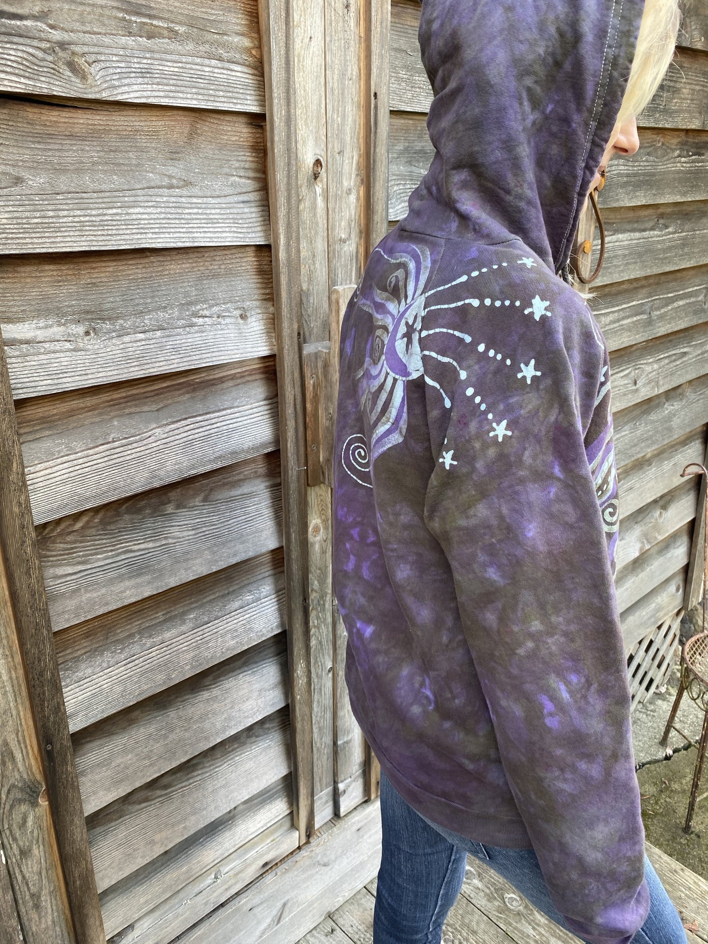 Sage Goddess Purple Tree Of Life Pullover Batik Hoodie - Handcrafted In Organic Cotton hoodie batikwalla