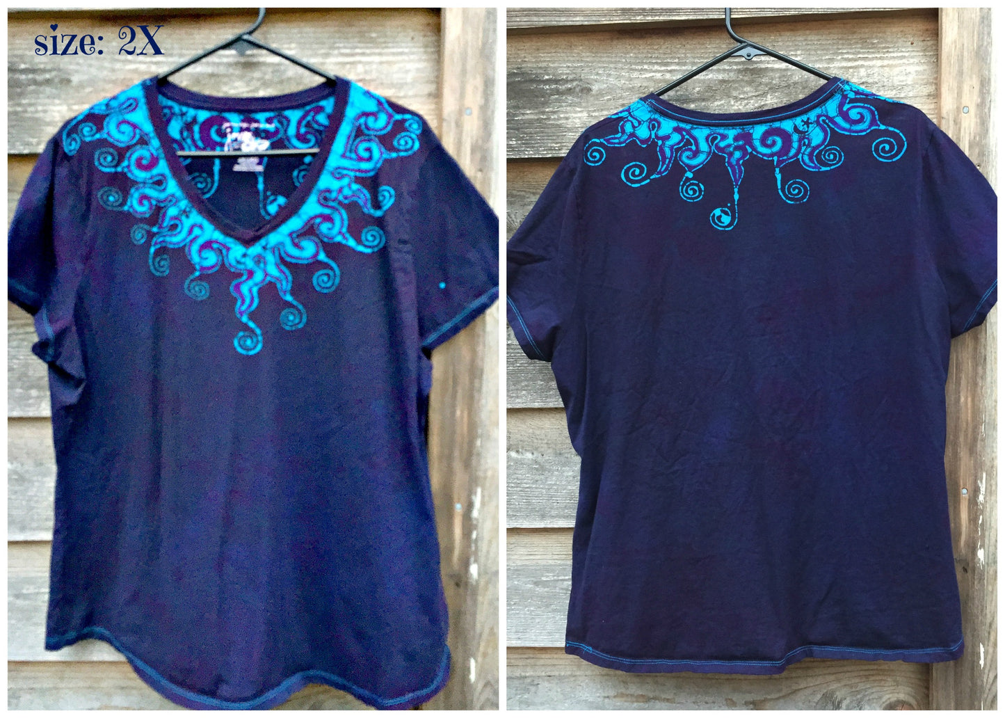 Purple and Turquoise Waves of Moonlight Handmade Batik Tee - Plus Size - 5X - Batikwalla
- 9