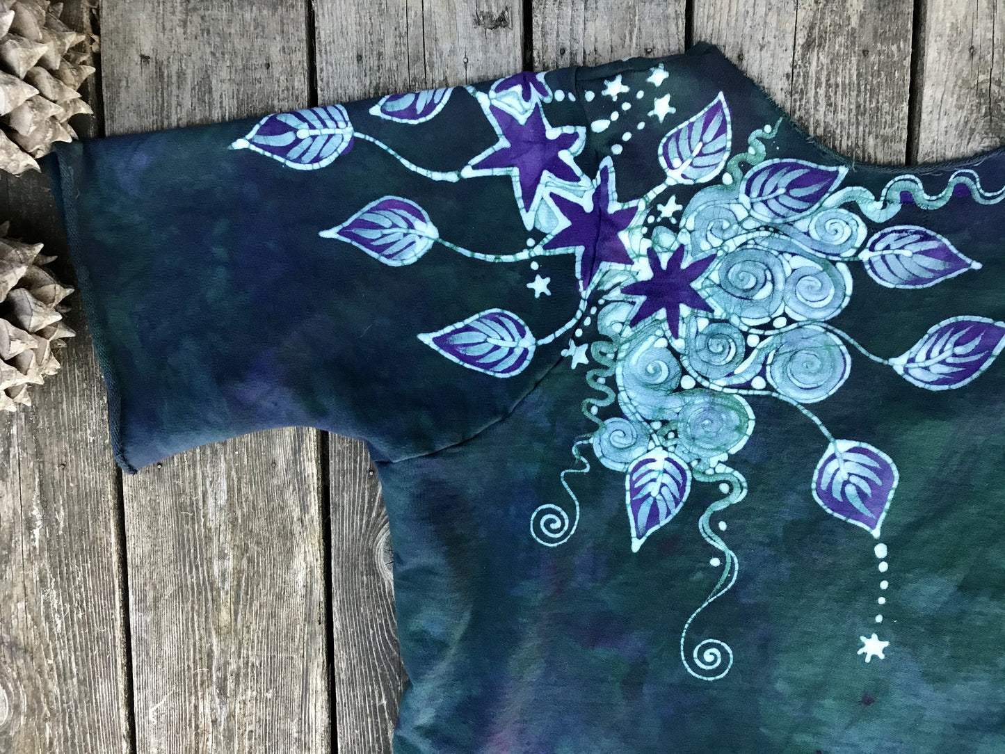 Teal Purple Moon Organic Cotton Handmade Batik Top, Size 2X Plus Batik Dresses Batikwalla