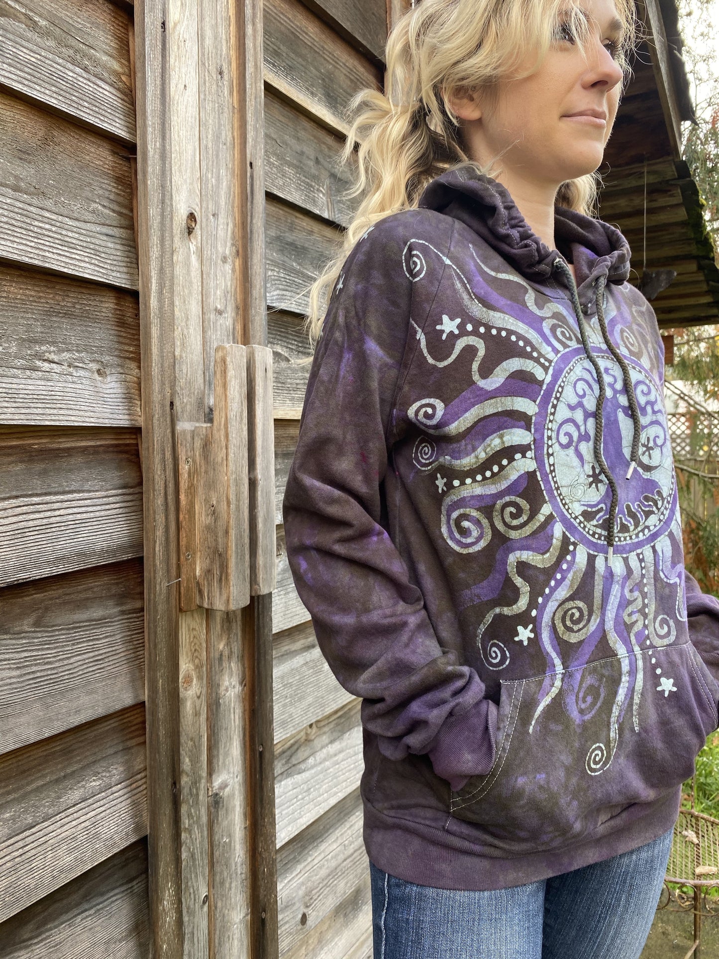 Sage Goddess Purple Tree Of Life Pullover Batik Hoodie - Handcrafted In Organic Cotton hoodie batikwalla