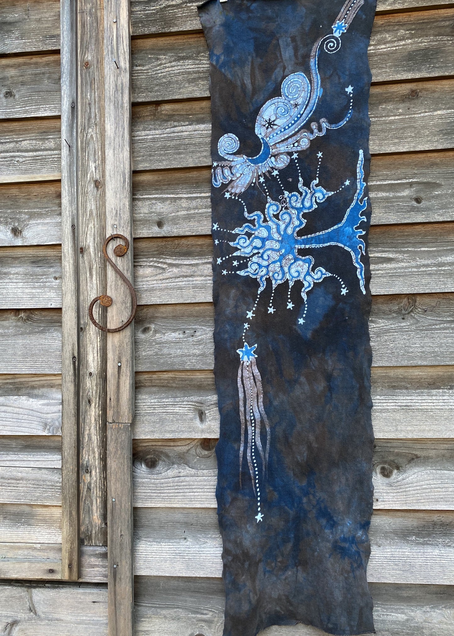 Blue Moon Oak Tree - Hand Painted Organic Cotton Batik Scarf scarf batikwalla