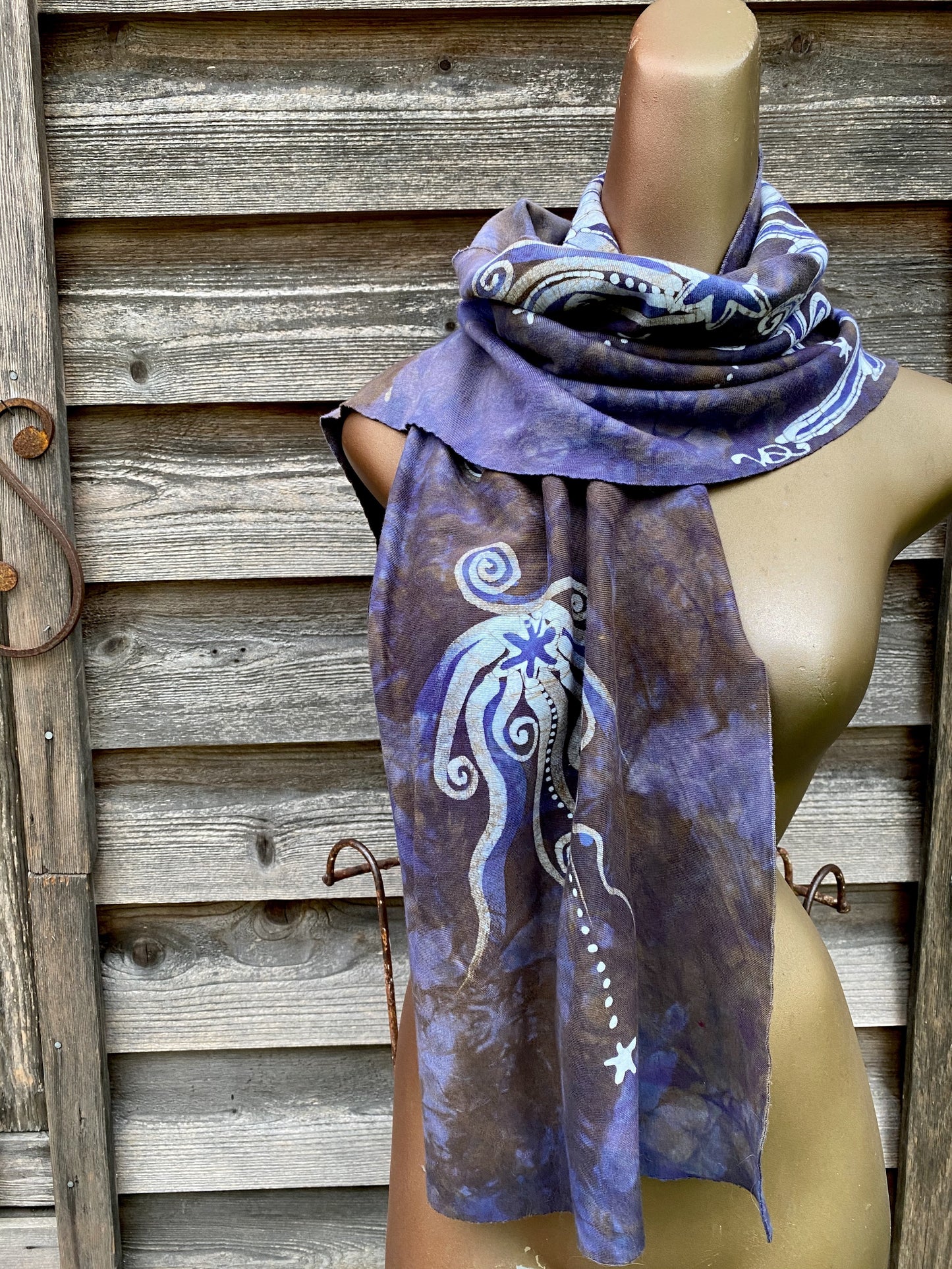 Tree and Moon Hand Painted Organic Knit Fabric Scarf scarf batikwalla