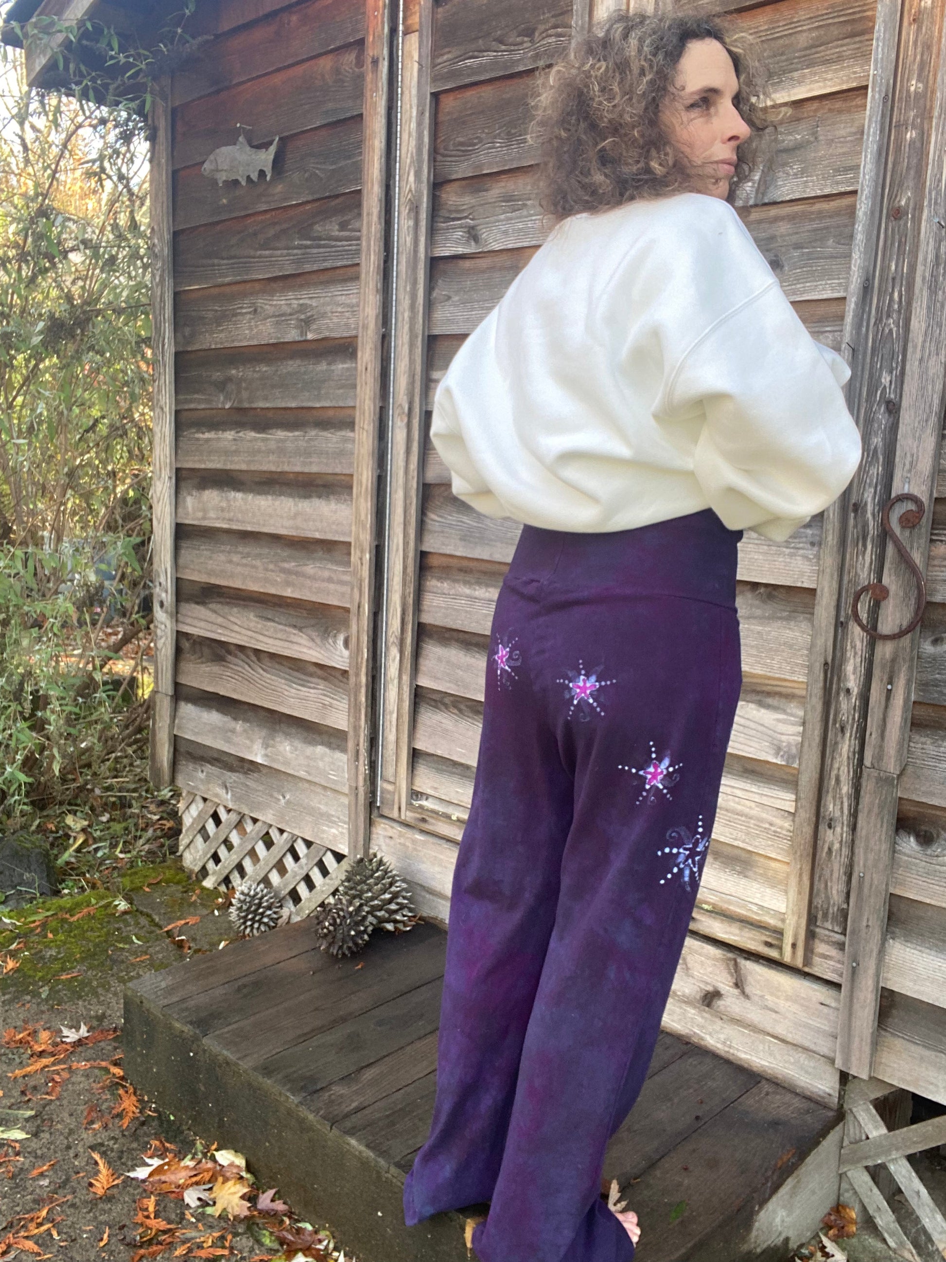 Purple Passion Stars and Moon Stretchy Yoga Style Pants Size XL batikwalla