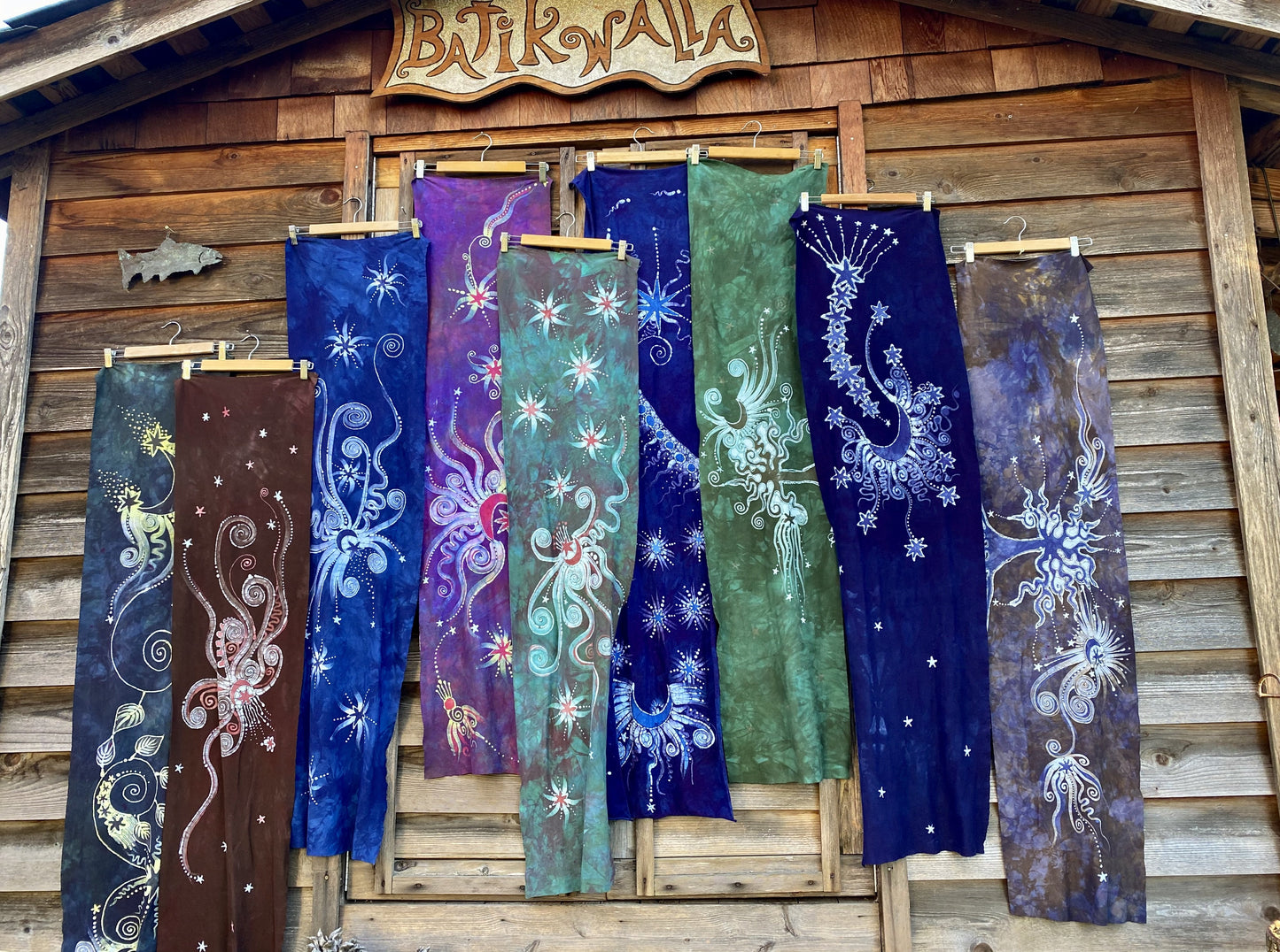 Guided By Stars Navy Blue Night - Hand Painted Organic Knit Fabric Scarf scarf batikwalla