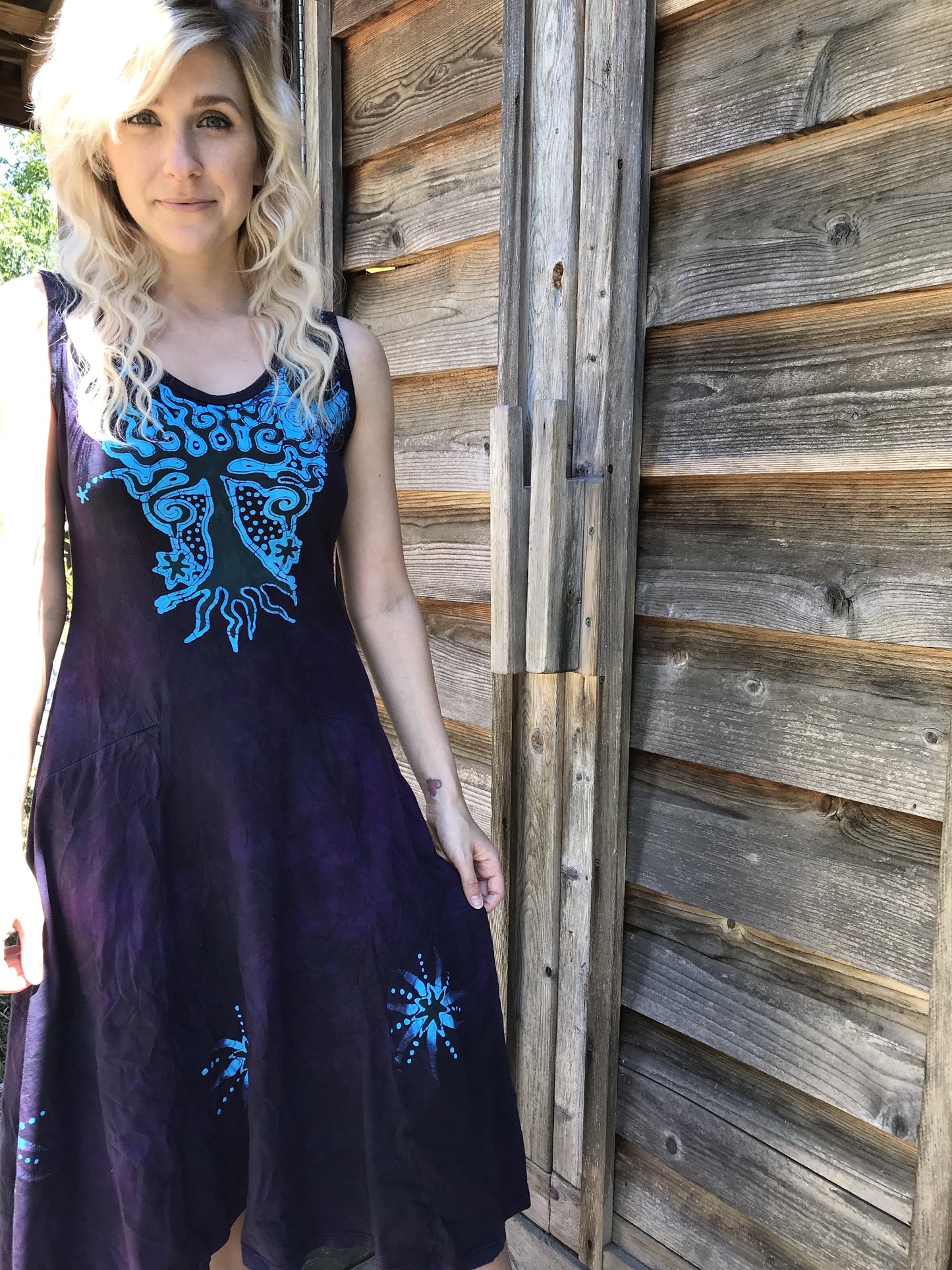 Forest Pansy Purple Boho Batik Summer Sundress Batik Dresses Batikwalla